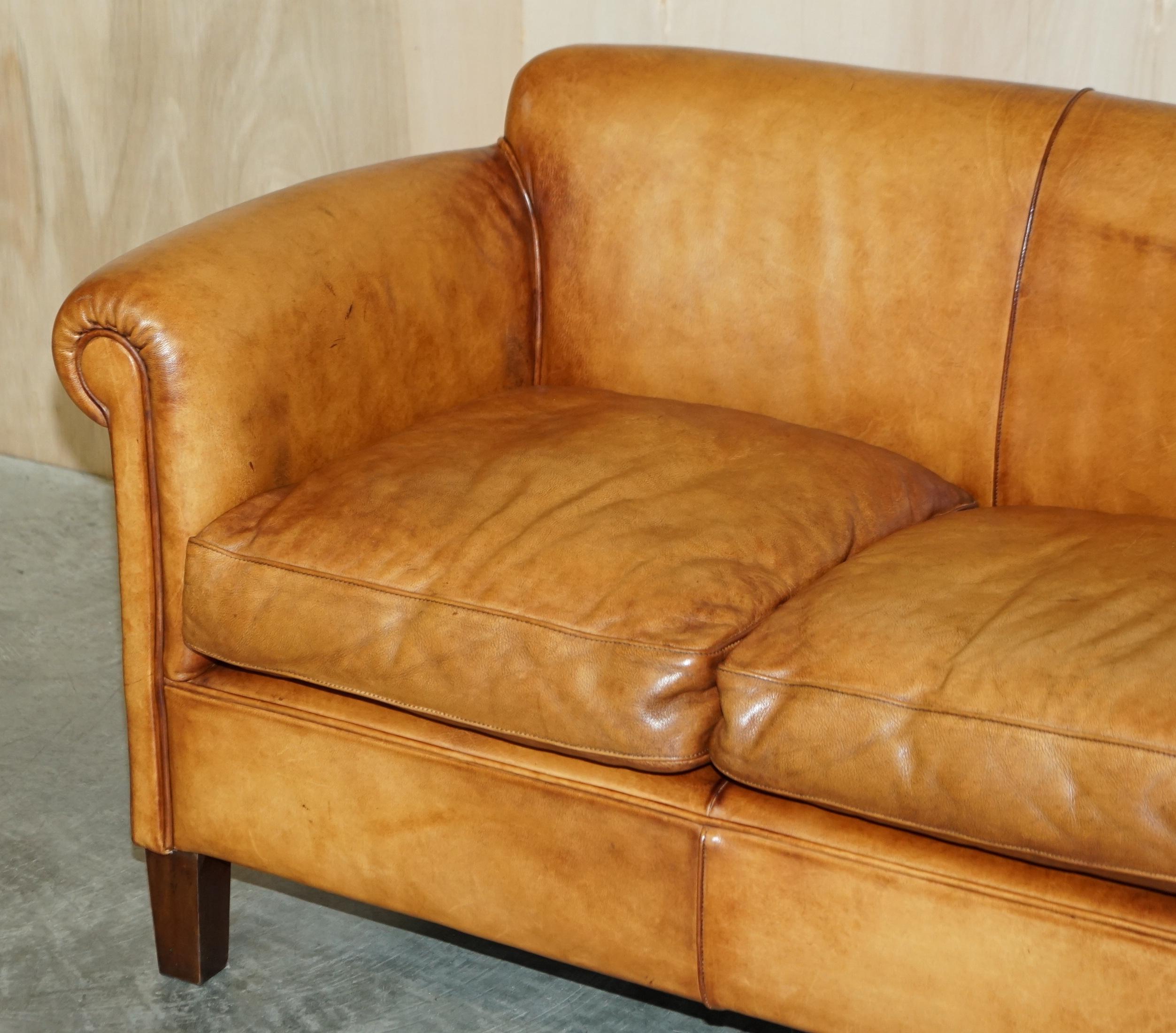 Rare John Lewis Camford Heritage Brown Leather Armchair & Two Seat Sofa Suite For Sale 3