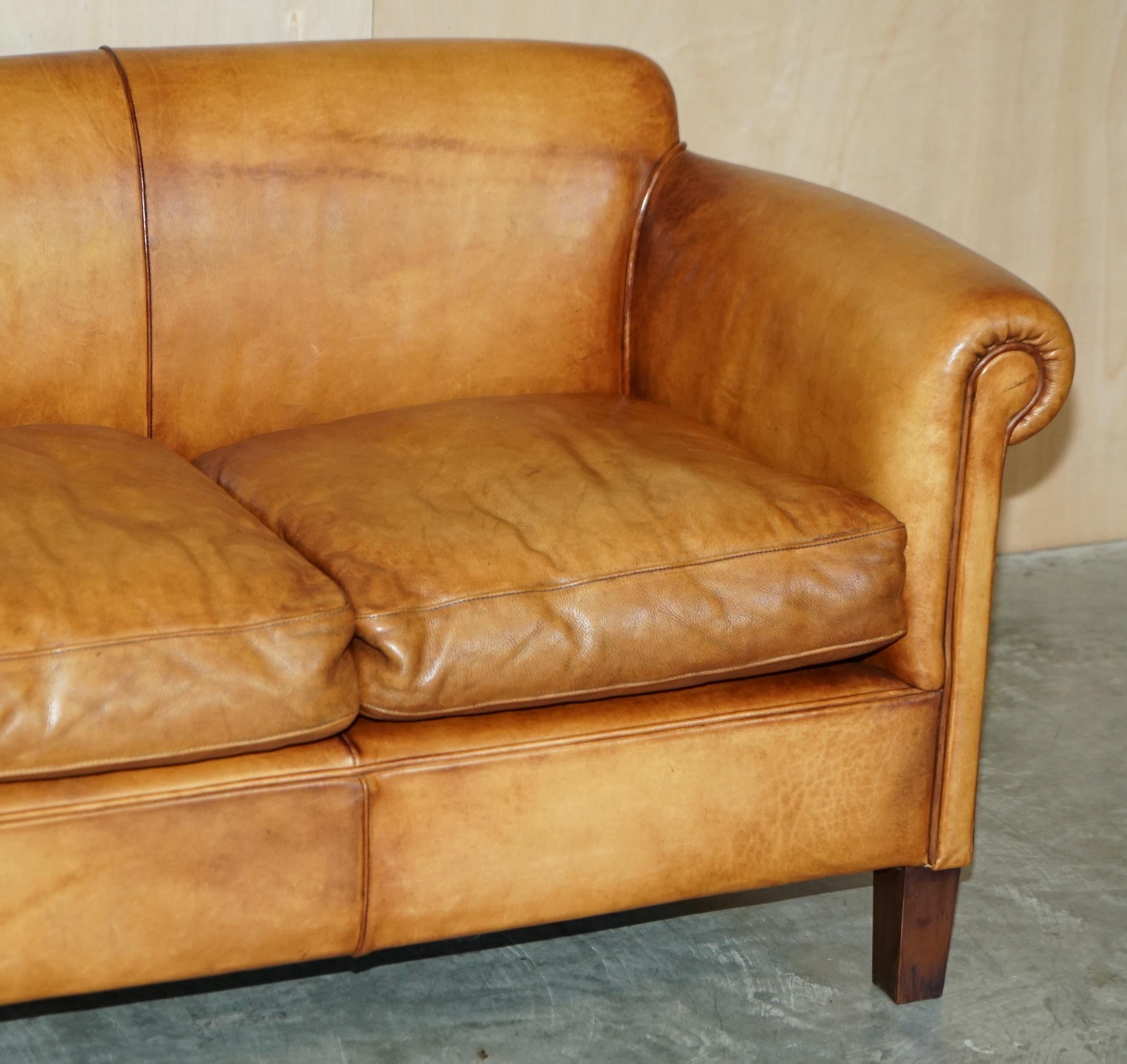 Rare John Lewis Camford Heritage Brown Leather Armchair & Two Seat Sofa Suite For Sale 4