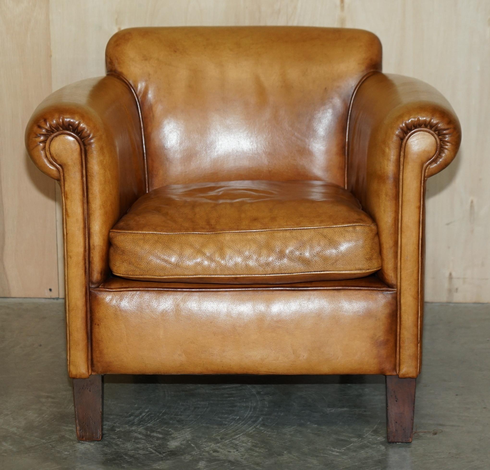 Hand-Crafted Rare John Lewis Camford Heritage Brown Leather Armchair & Two Seat Sofa Suite For Sale