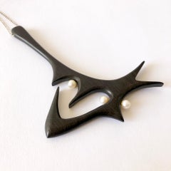 Rare John Pagacz Hand Carved Ebony Pearl Michigan Modernist Pendant Necklace