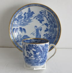 Rarísima taza y platillo de porcelana John Turner en diseño viajero, hacia 1795