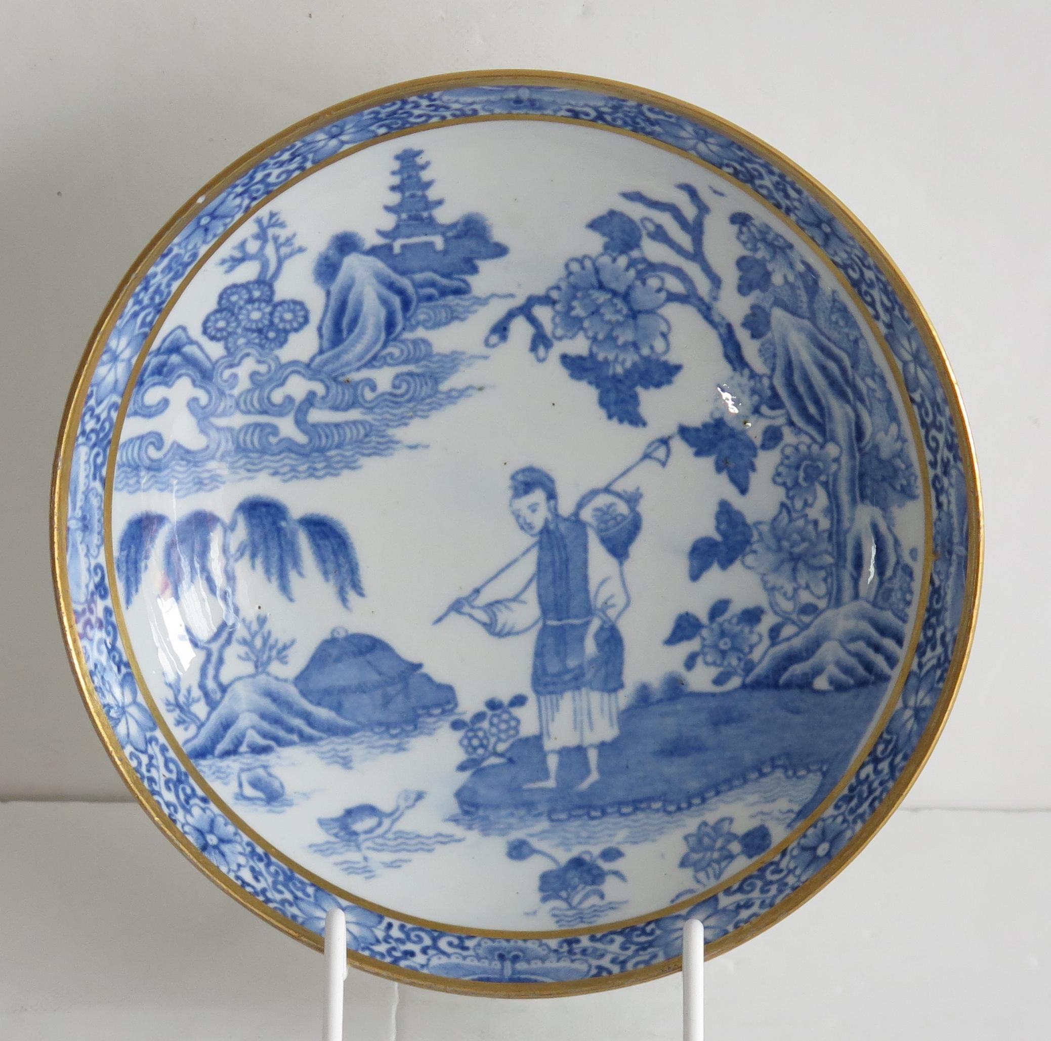 Anglais Rare tasse et soucoupe en porcelaine John Turner à motif voyageur, vers 1795 en vente