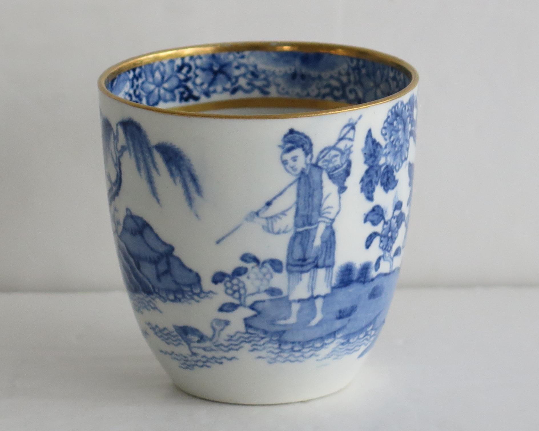 18th Century Rare John Turner Porcelain Cup and Saucer in Traveller Pattern, circa 1795 For Sale