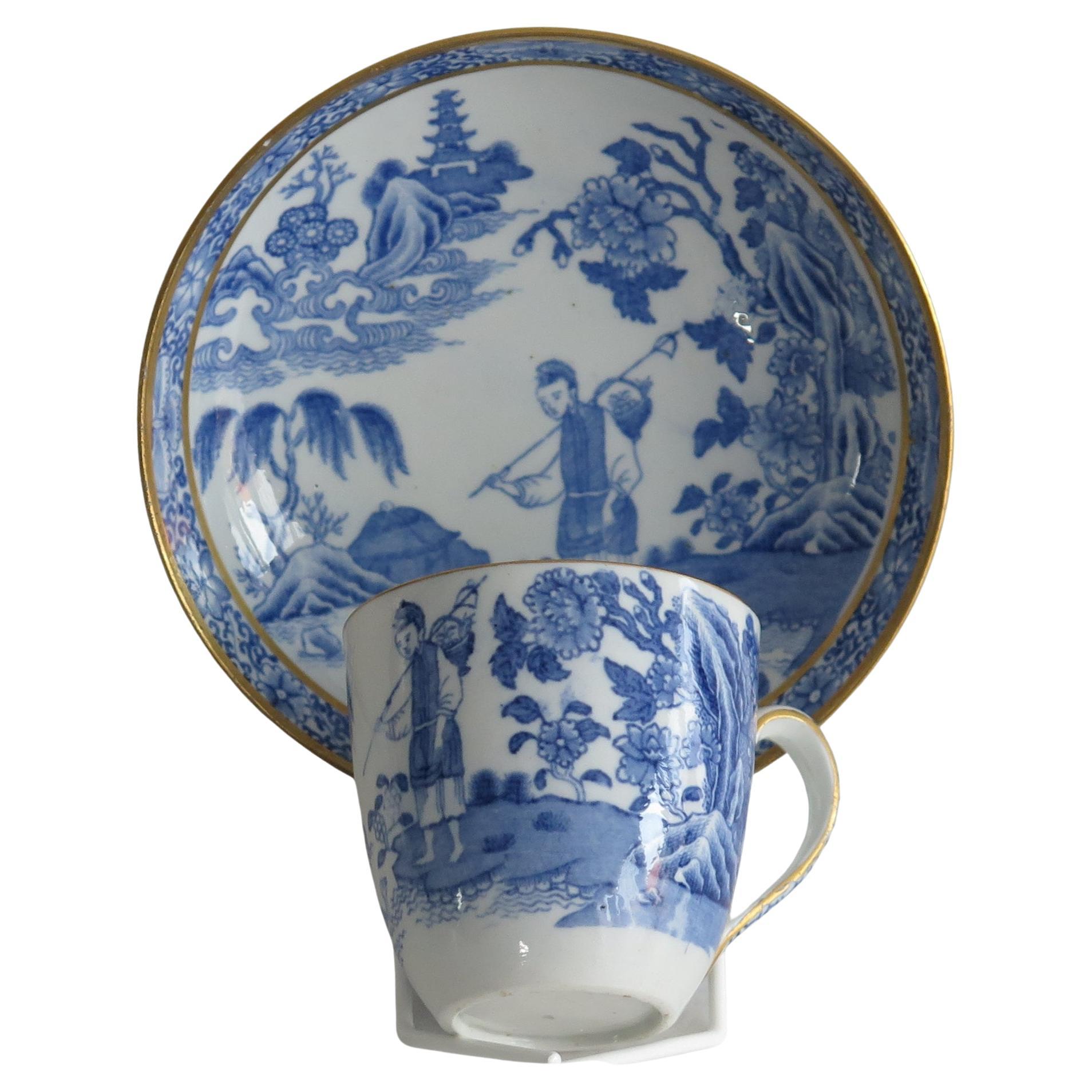 Rare tasse et soucoupe en porcelaine John Turner à motif voyageur, vers 1795 en vente