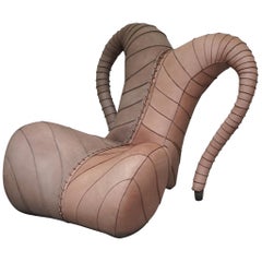 Rare Jool Hannon for Dylan Hotel New York Suede Leather Bull Chair Hand Laced