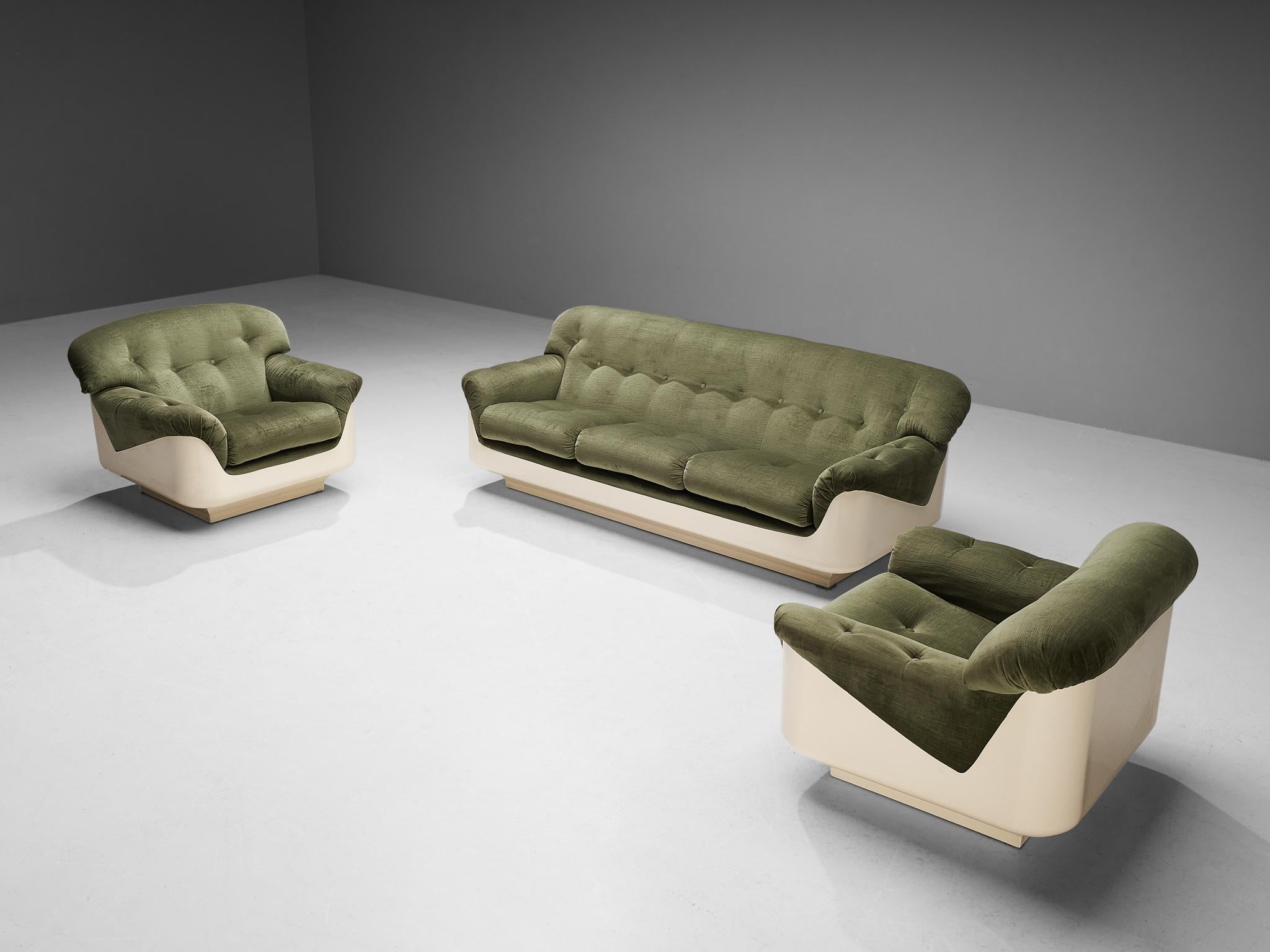 Rare Jorge Zalszupin Pair of Lounge Chairs in Green Velvet and Fiberglass  6