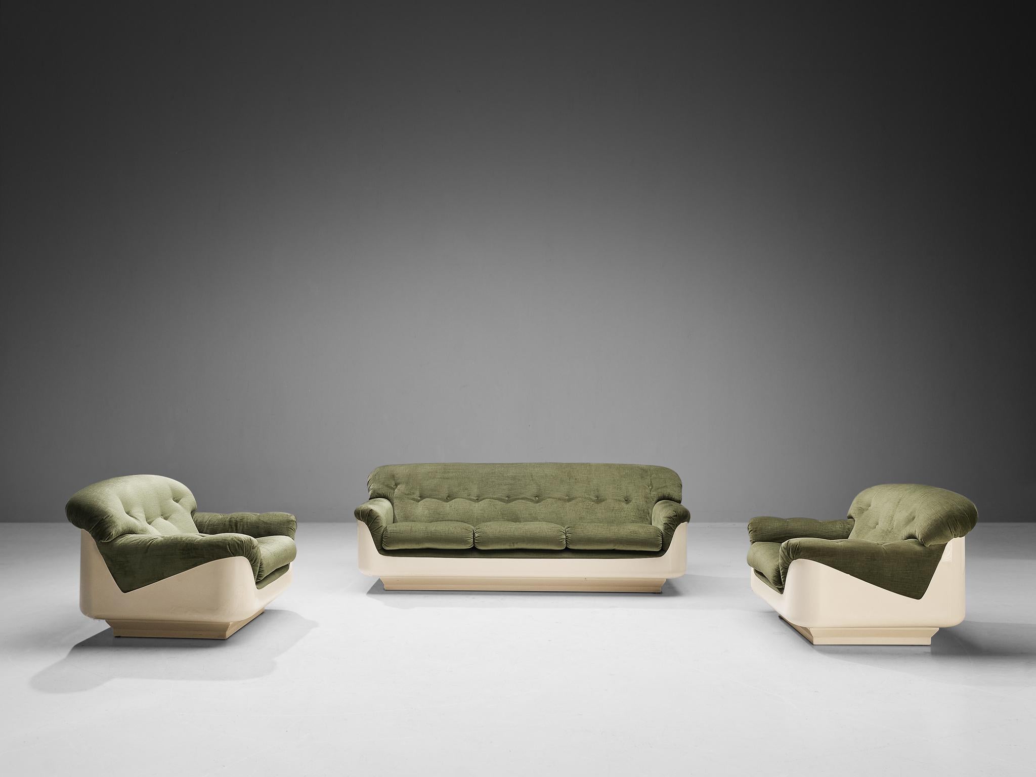 Rare Jorge Zalszupin Pair of Lounge Chairs in Green Velvet and Fiberglass  8