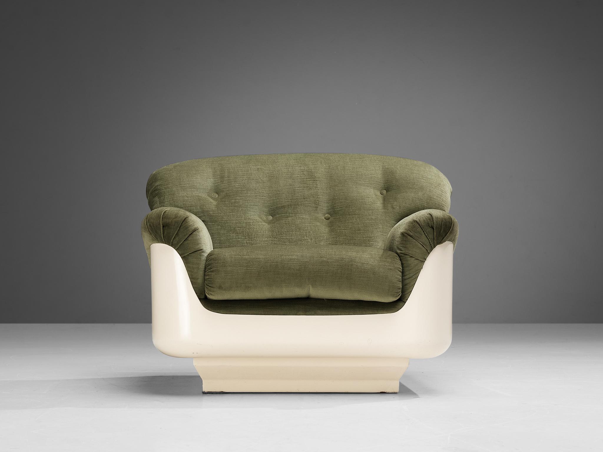 Mid-Century Modern Rare Jorge Zalszupin Pair of Lounge Chairs in Green Velvet and Fiberglass 