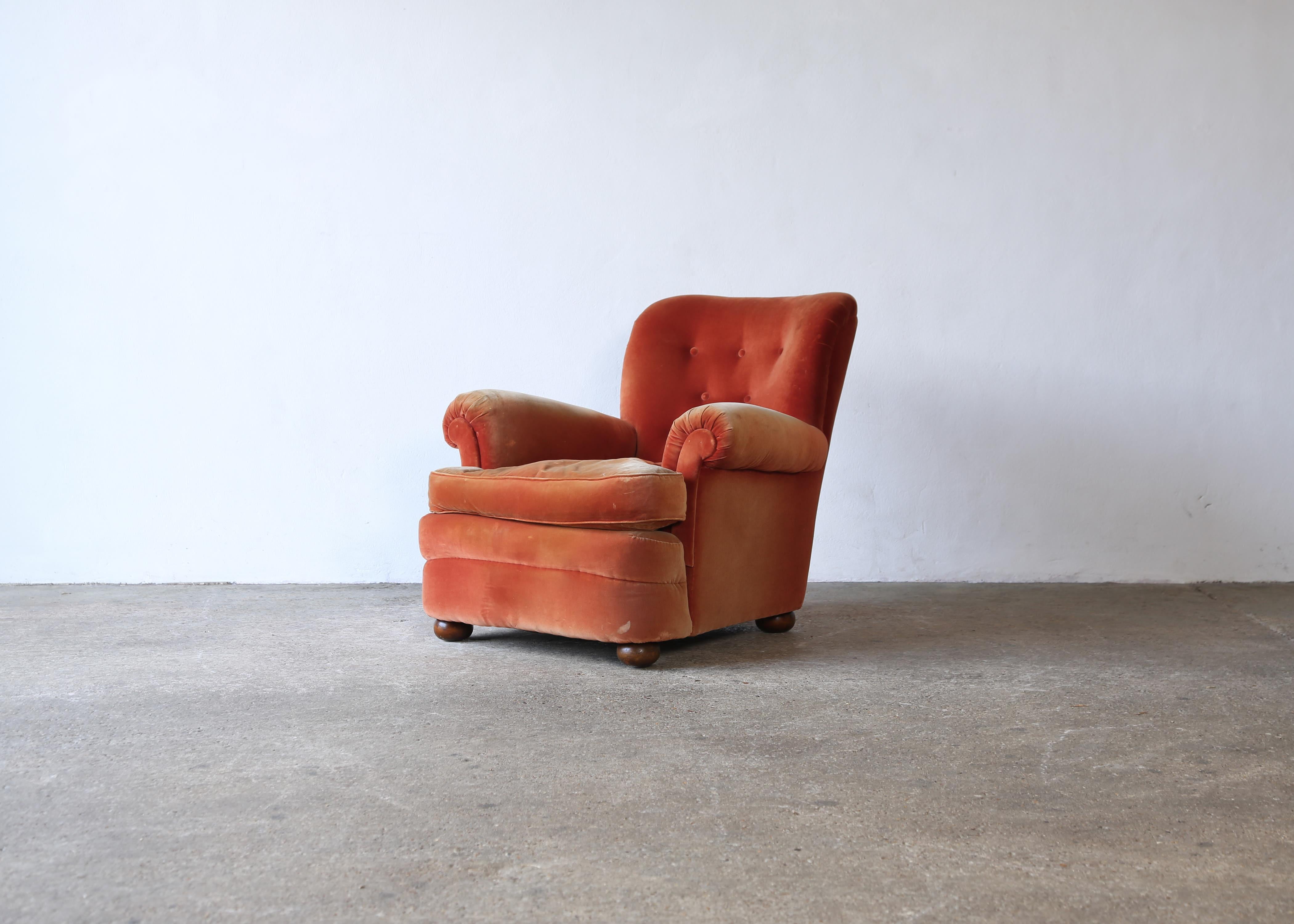 A rare, original Josef Frank 336 Armchair for Svenskt Tenn, Sweden, 1950s.  Very comfortable, but the original upholstery is worn and marked so the chair is sold for the customer to reupholster in their own choice of fabric.  Fast shipping