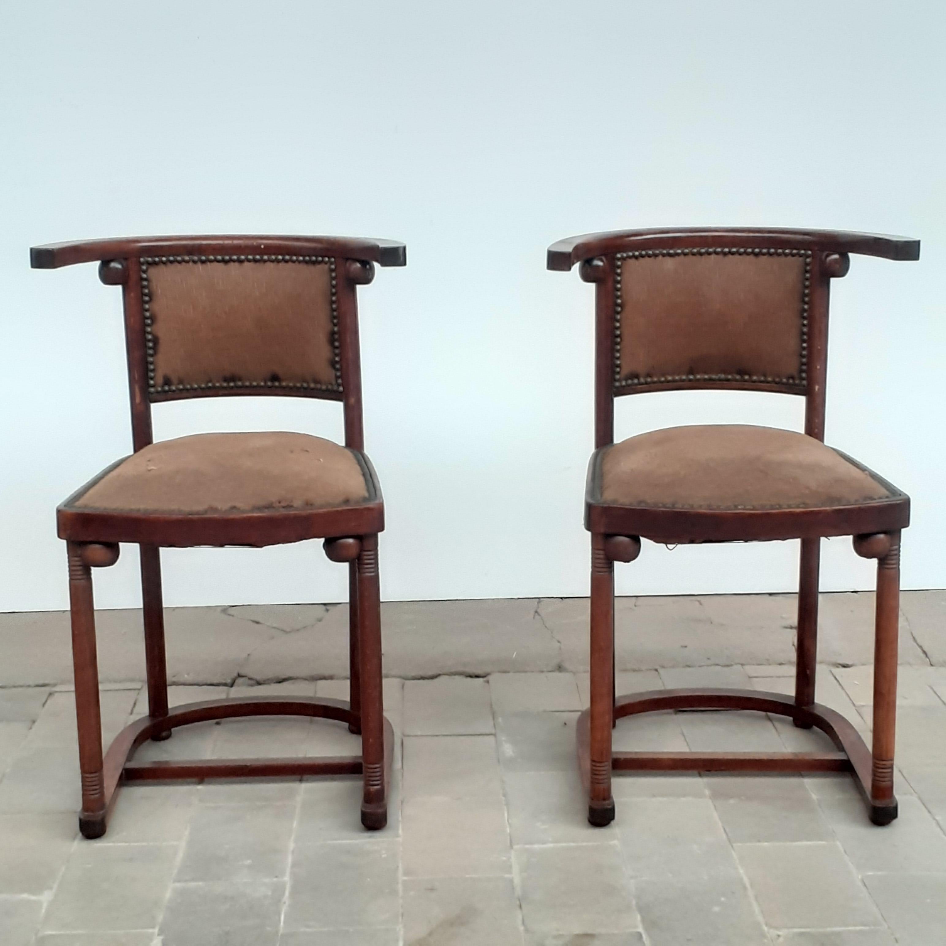 Rare Josef Hoffmann Set of 2 Armchairs, 2 Chairs and a Bench, 1907 For Sale 2