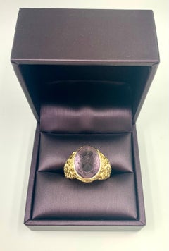 Rare Josef Seiss Antique Amethyst Intaglio 14K Yellow Gold Lions Signet Ring