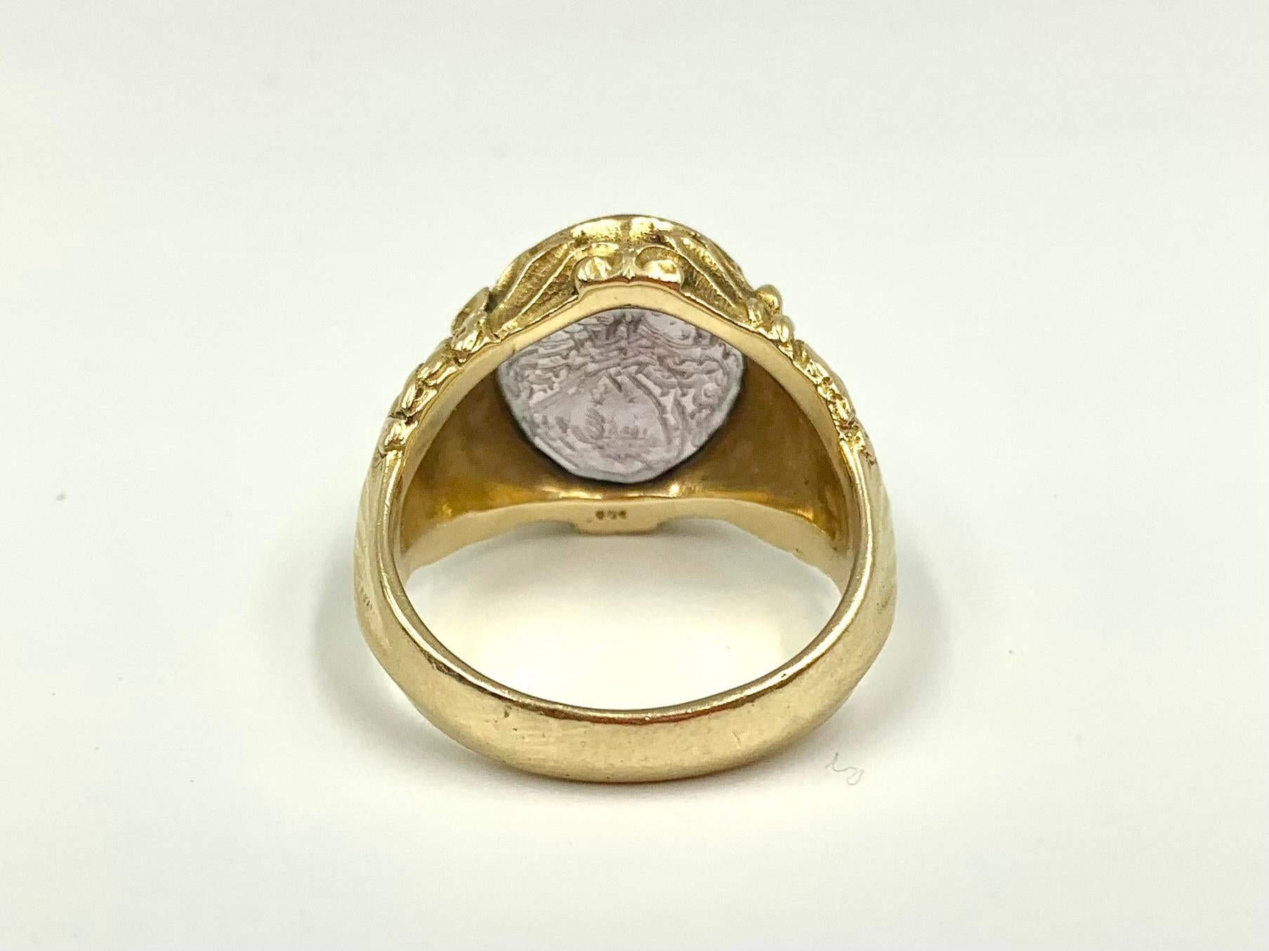 Rare Josef Seiss Antique Amethyst Intaglio 14K Yellow Gold Lions Signet Ring 2