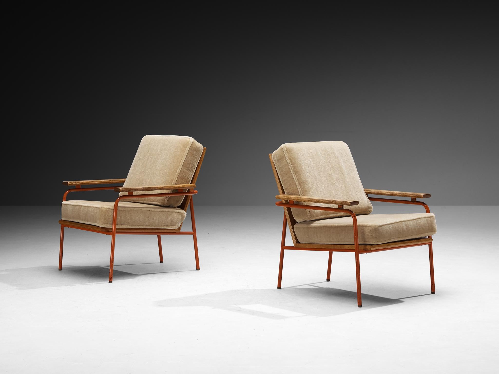 Steel Rare Jørgen Magnussen for Peder Pedersen Pair of Lounge Chairs in Beige Mohair by Pierre Frey For Sale