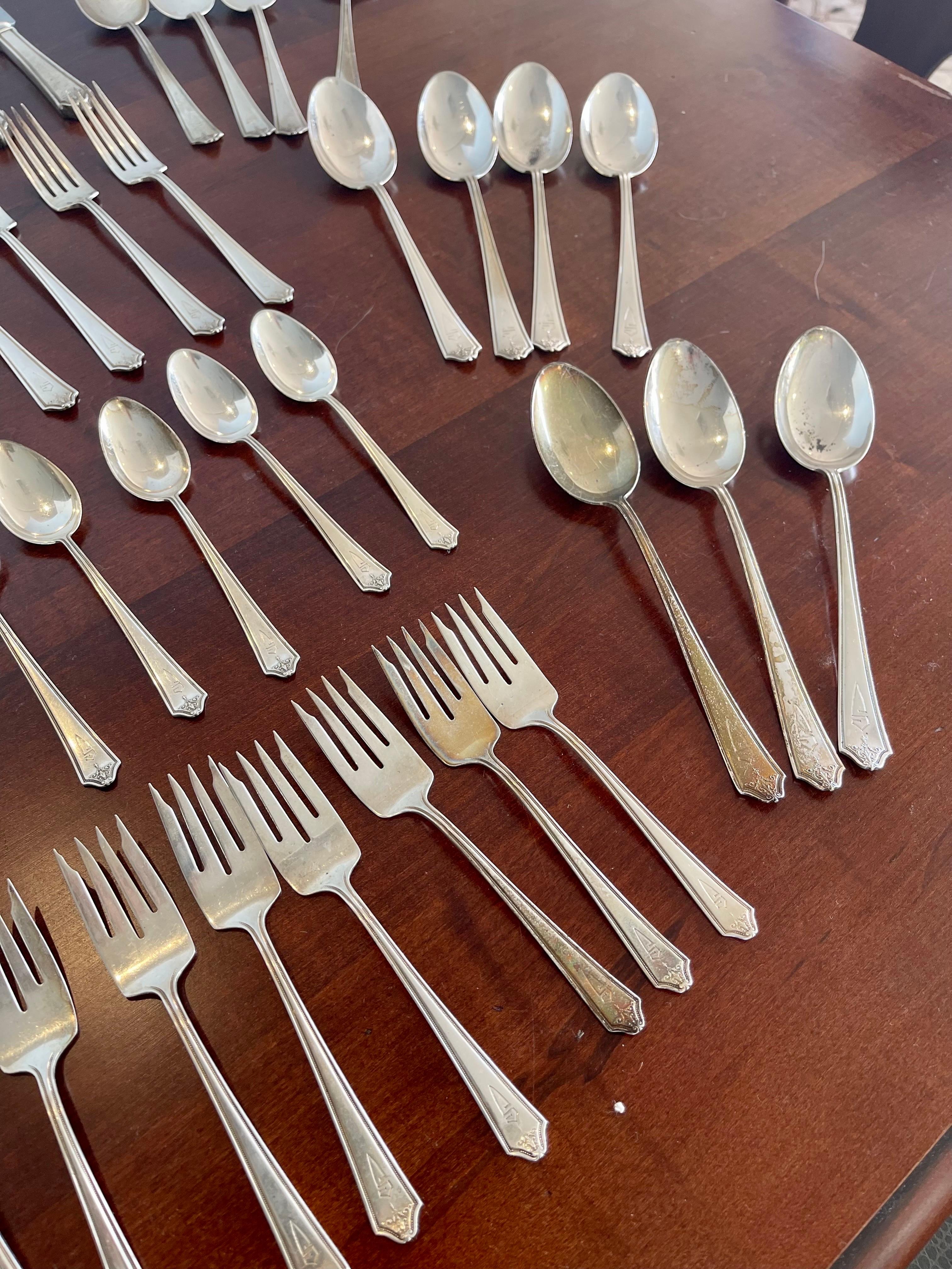 Rare J.S. & Co. International Silver Sterling Silver Flatware Set 90 Pieces 2