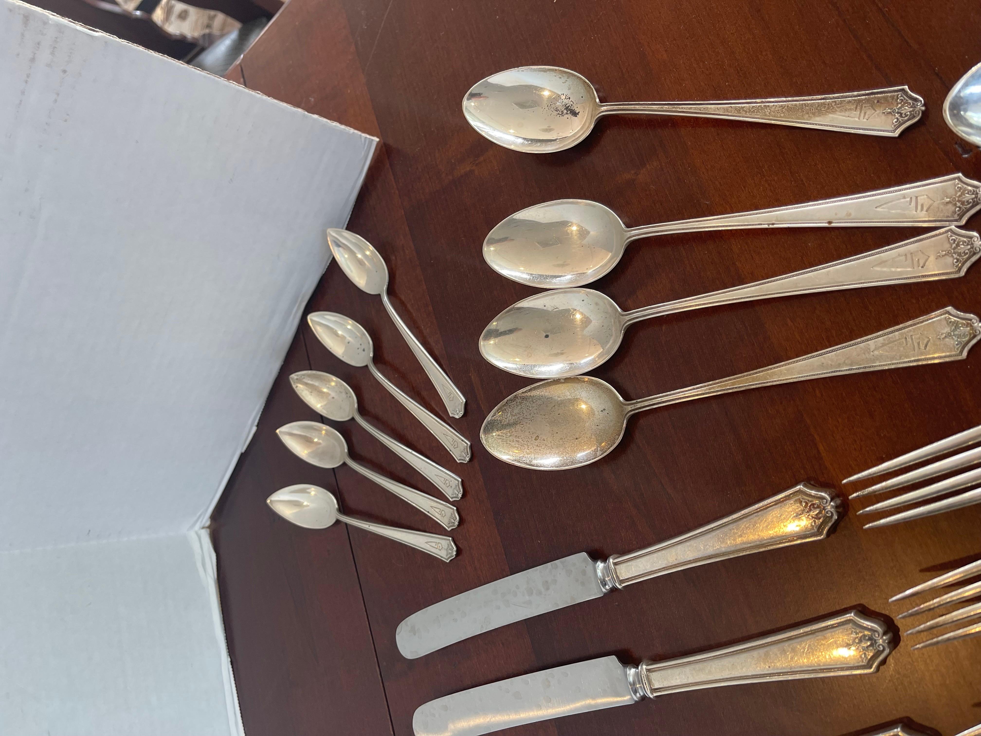 Rare J.S. & Co. International Silver Sterling Silver Flatware Set 90 Pieces 4