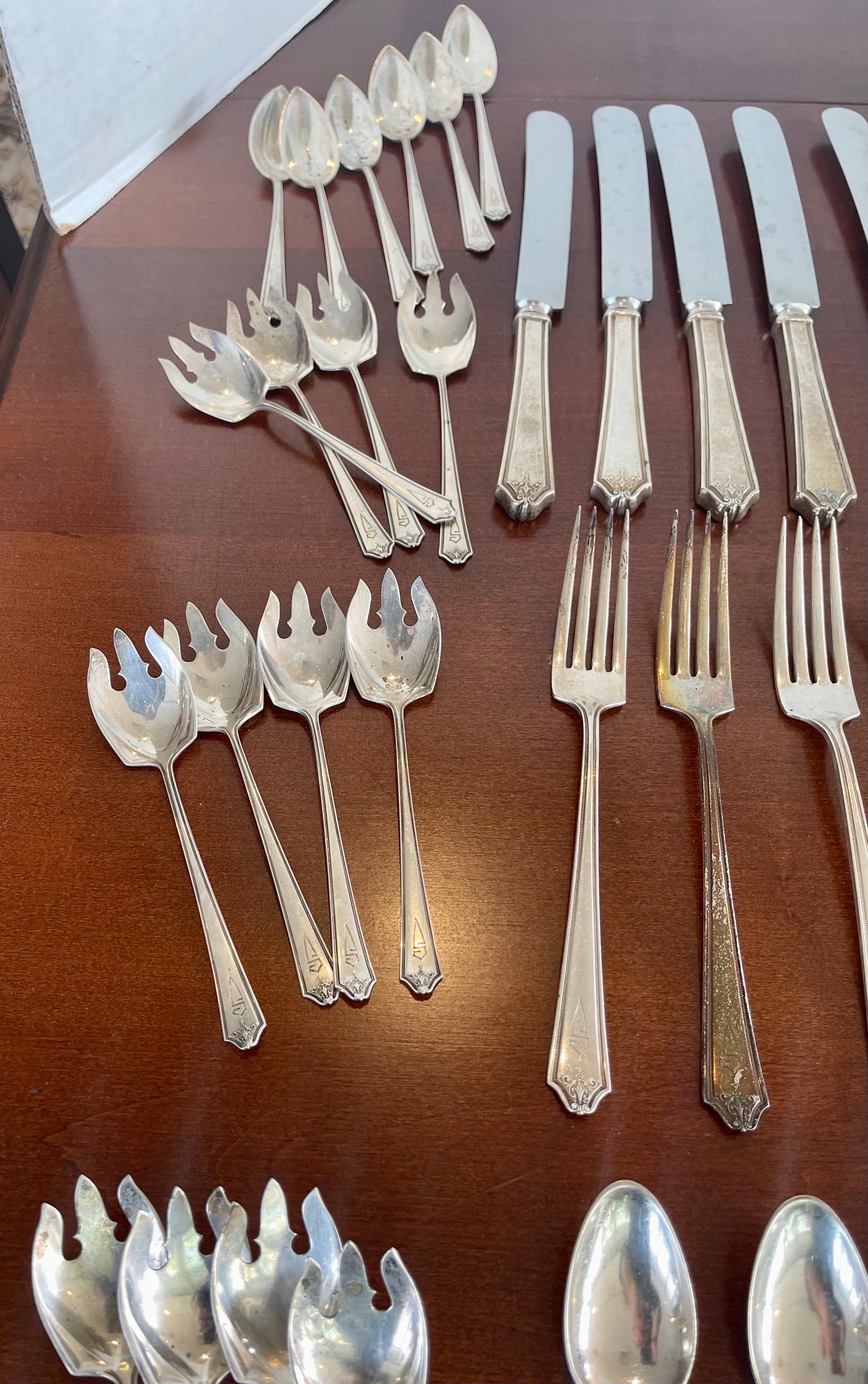 Rare J.S. & Co. International Silver Sterling Silver Flatware Set 90 Pieces In Good Condition In West Hartford, CT