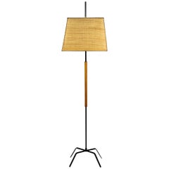 Rara lampada da terra J.T. Kalmar con paralume originale Vienna anni '50 circa