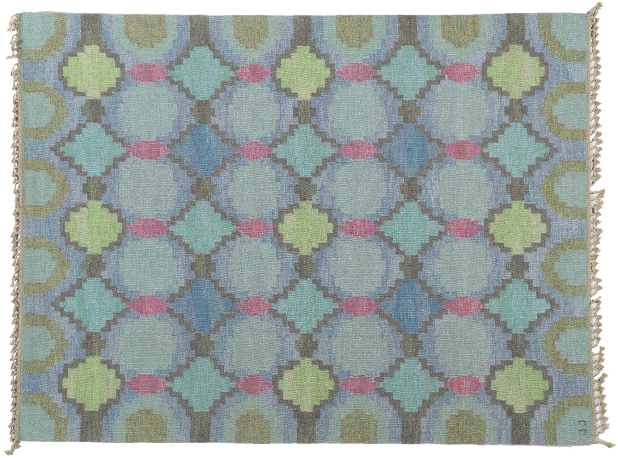 Seltener schwedischer Vintage-Kelim-Rollakan-Teppich von Judith Johansson, Sommarflor im Angebot 3
