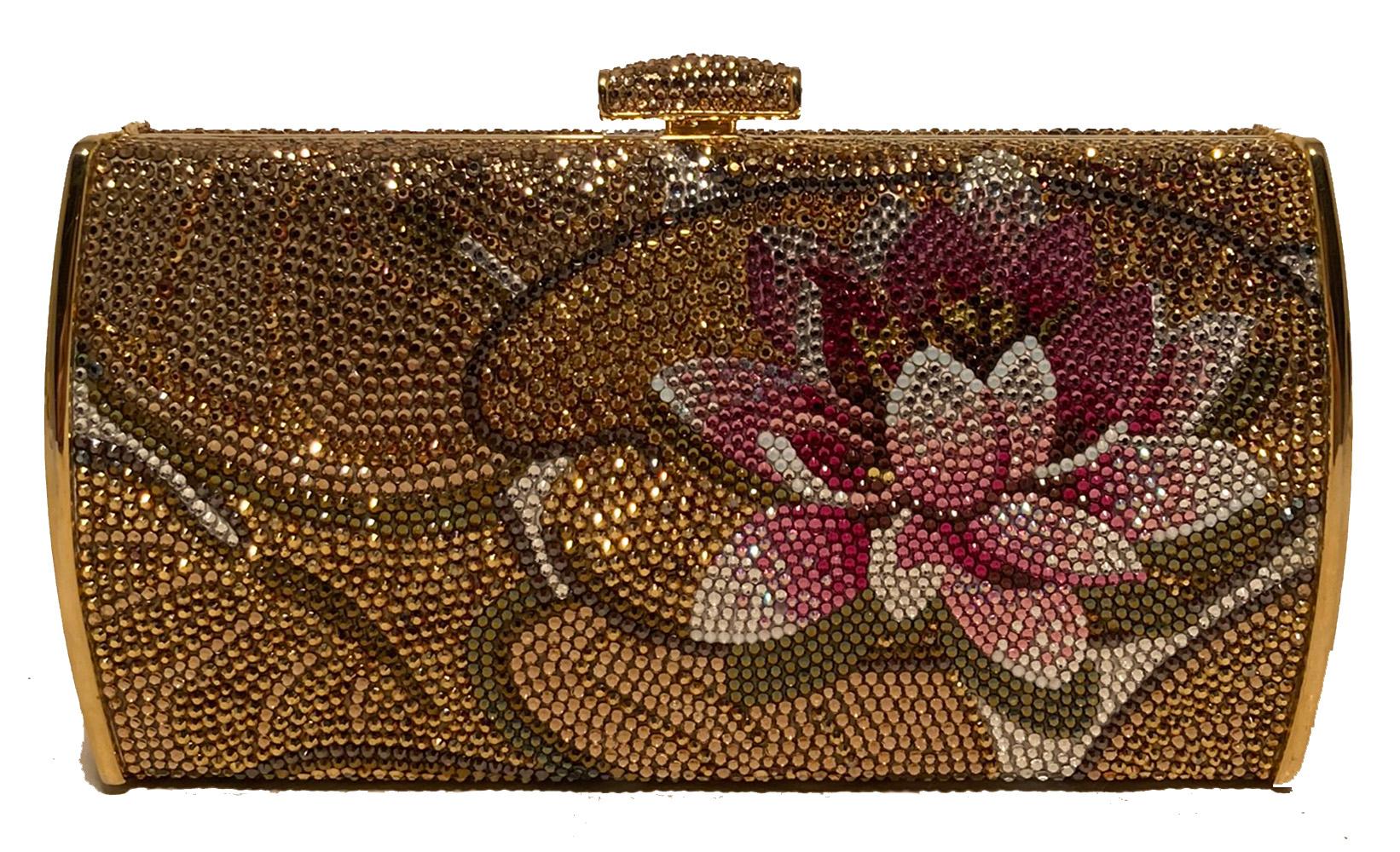 Brown RARE Judith Leiber 45th Anniversary Dragonfly Swarovski Crystal Minaudiere