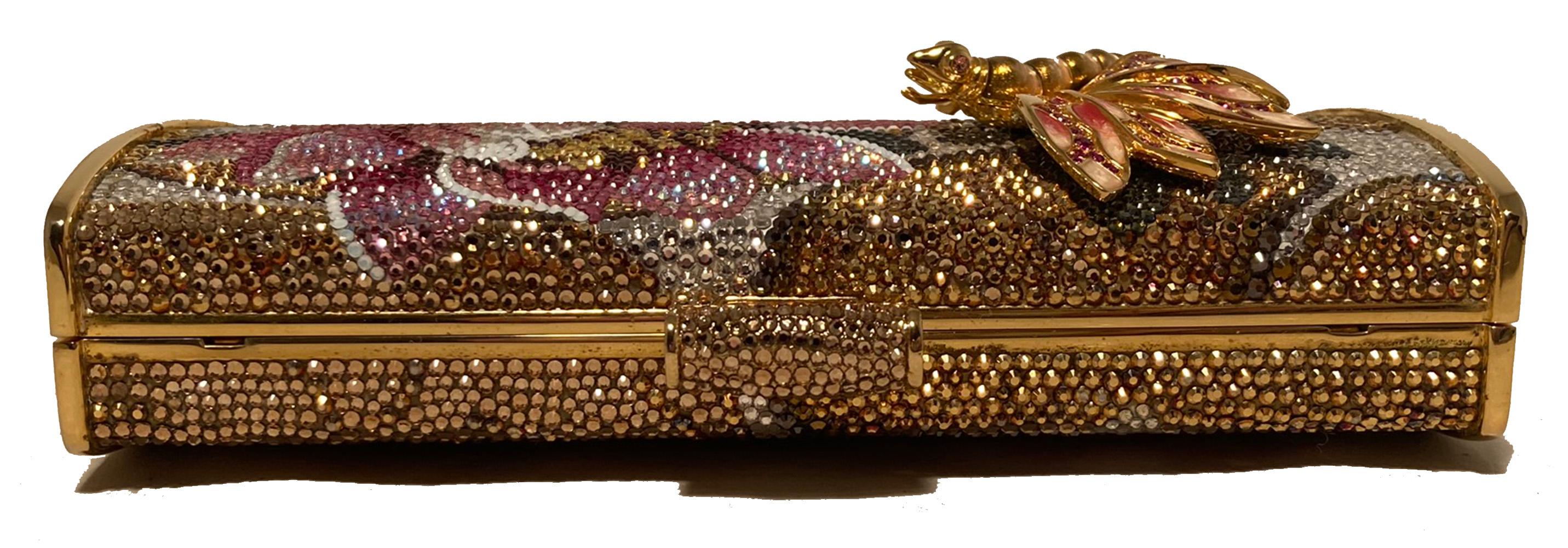 RARE Judith Leiber 45th Anniversary Dragonfly Swarovski Crystal Minaudiere In Excellent Condition In Philadelphia, PA