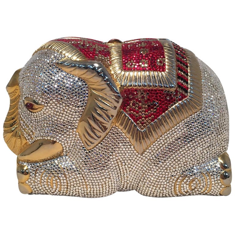 RARE Judith Leiber Swarovski Crystal Elephant Minaudiere Evening Bag Clutch