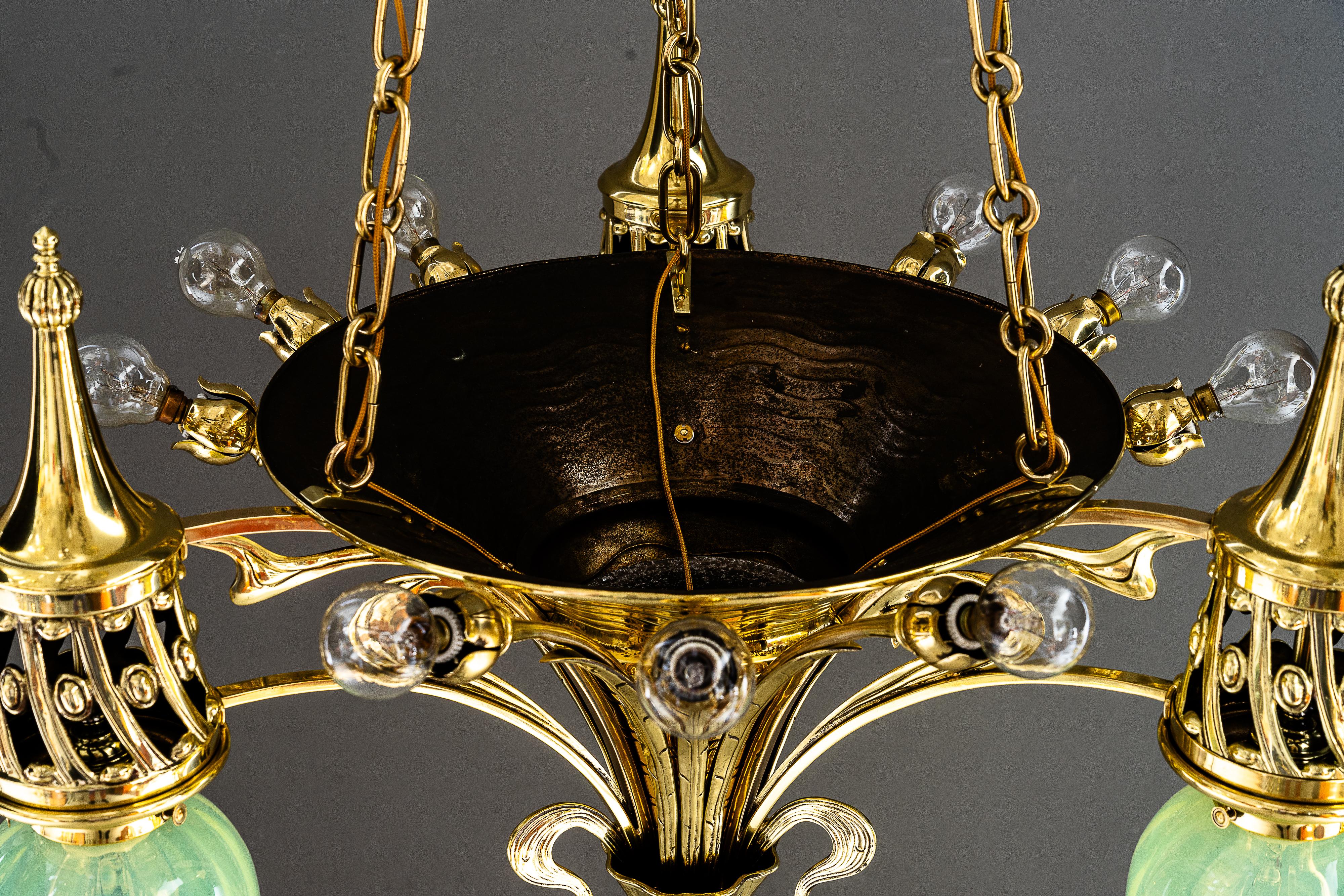 Rare Jugendstil Chandelier with opaline glass shades vienna around 1908  For Sale 5