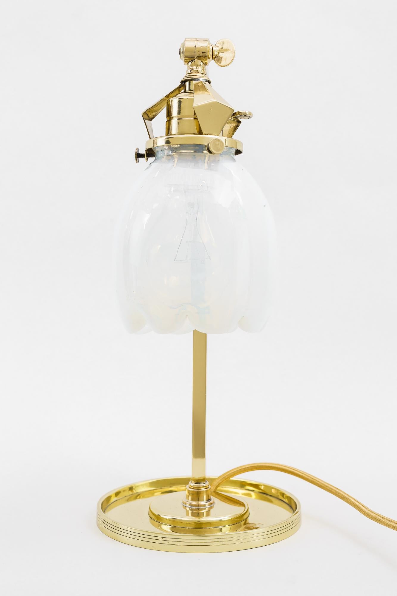 Lacquered Rare Jugendstil Table Lamp with Original Opaline Glass Shade Vienna Around 1910 For Sale
