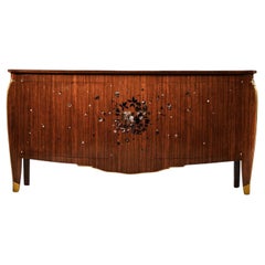 Rare Jules Leleu Art Deco Palisander and Marquetry Mother of Pearl Sideboard