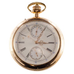 Seltene Jules Mathey Locle geteilte zweite Chronograph-Taschenuhr, Gold gefüllt