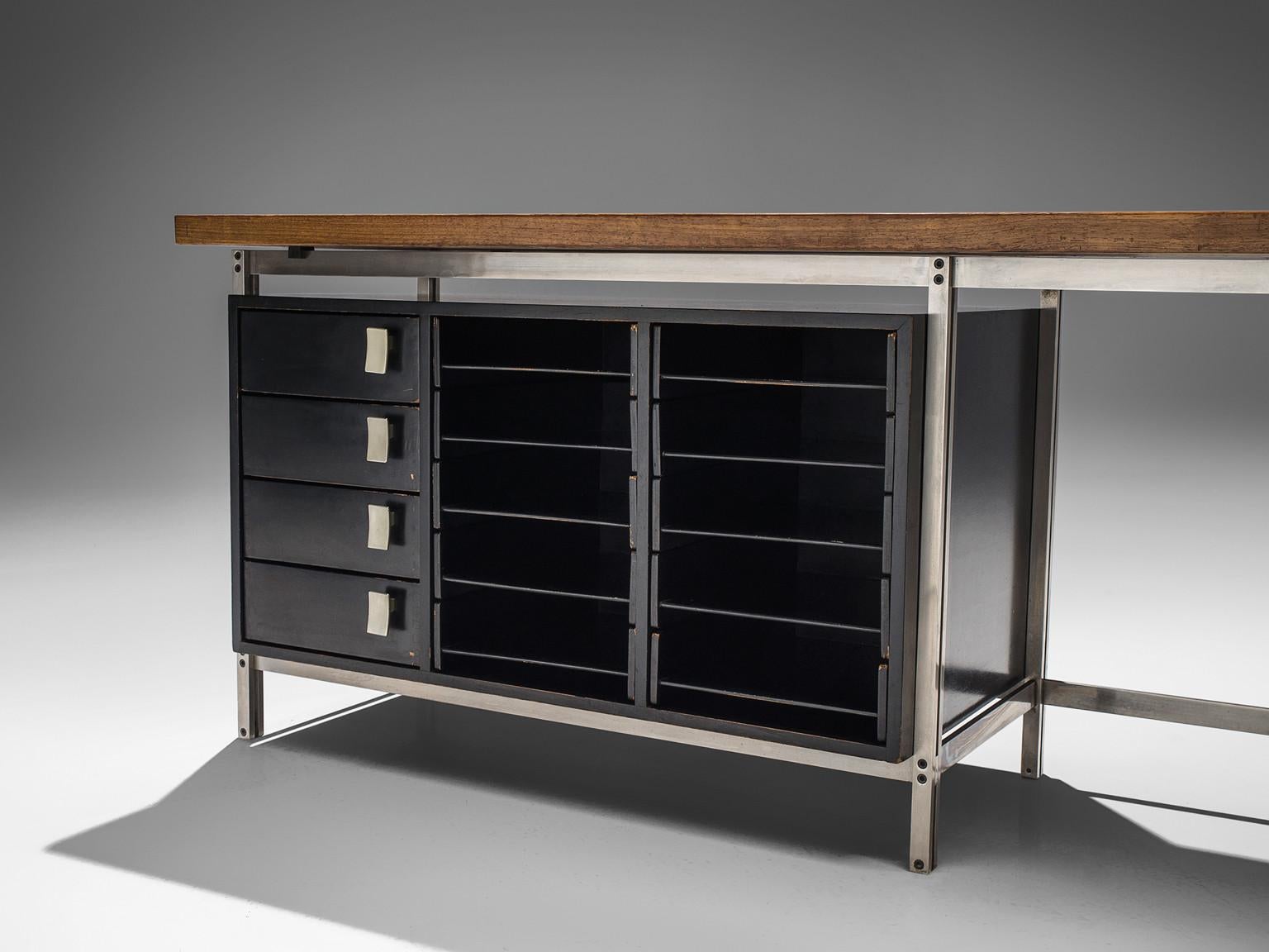 Steel Rare Jules Wabbes Executive Corner Desk in Wengé  For Sale