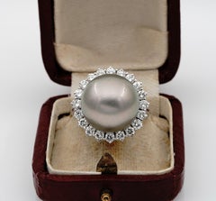 Rare Jumbo Sized Black South Sea Pearl Diamond Spectacular Vintage Ring