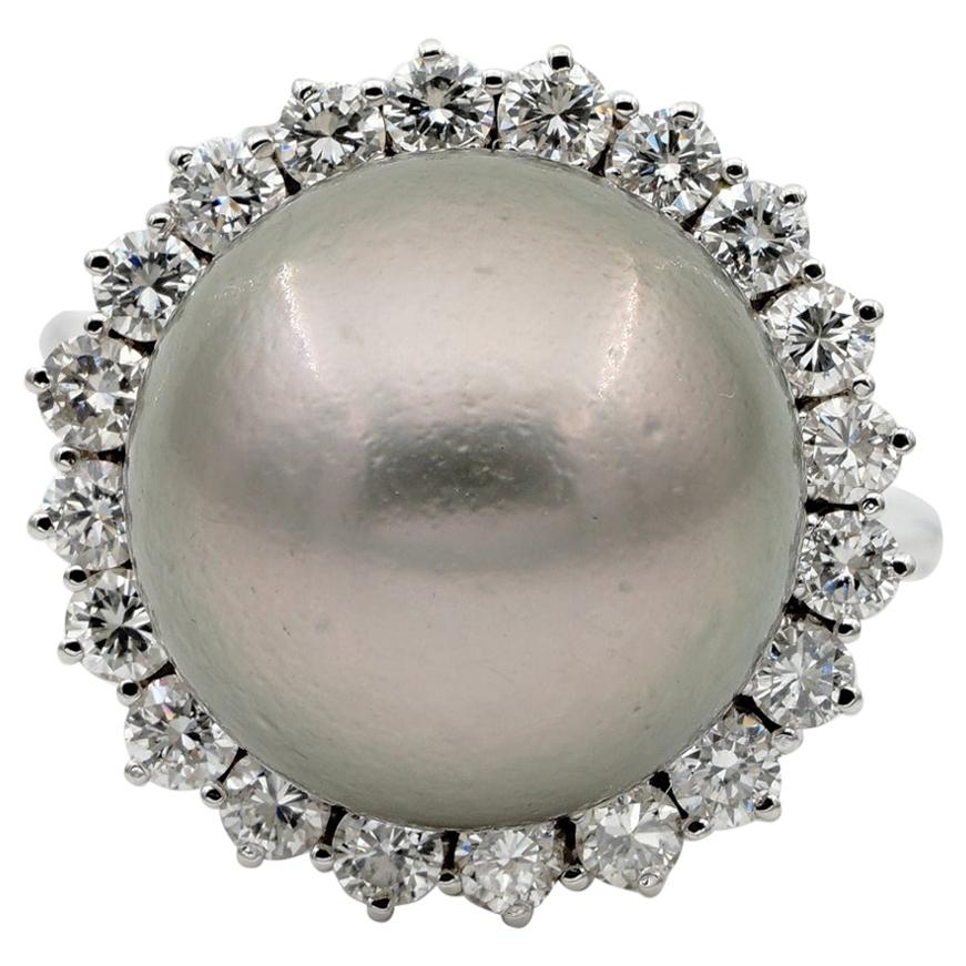 Rare Jumbo Sized Black South Sea Pearl Diamond Spectacular Vintage Ring For Sale