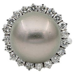 Rare Jumbo Sized Black South Sea Pearl Diamond Spectacular Vintage Ring