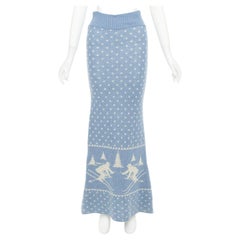 rare JUNYA WATANABE 1994 Vintage Skiier blue cream wool intarsia graphic skirt
