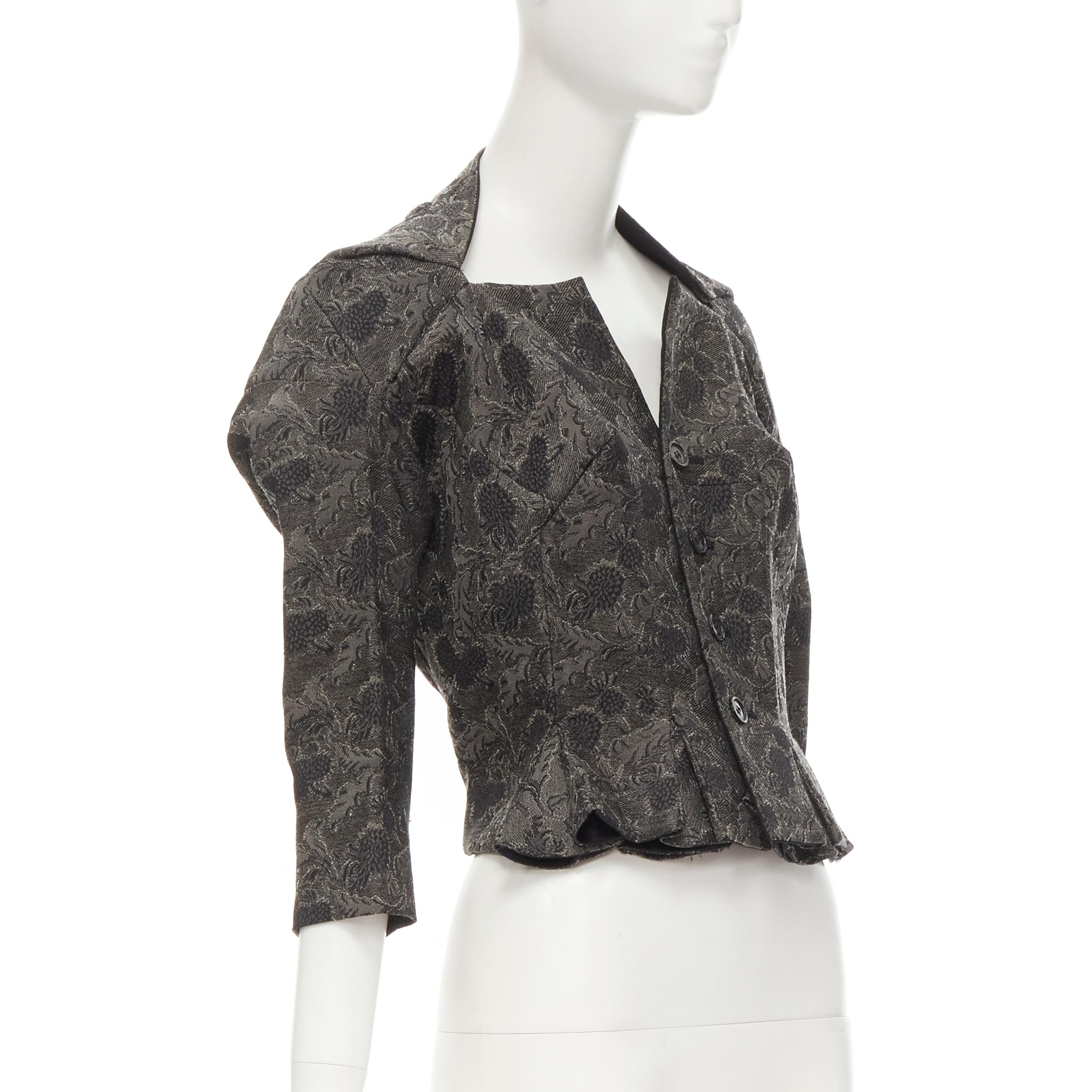 Black rare JUNYA WATANABE 1999 grey floral lace jacquard transformable jacket M For Sale