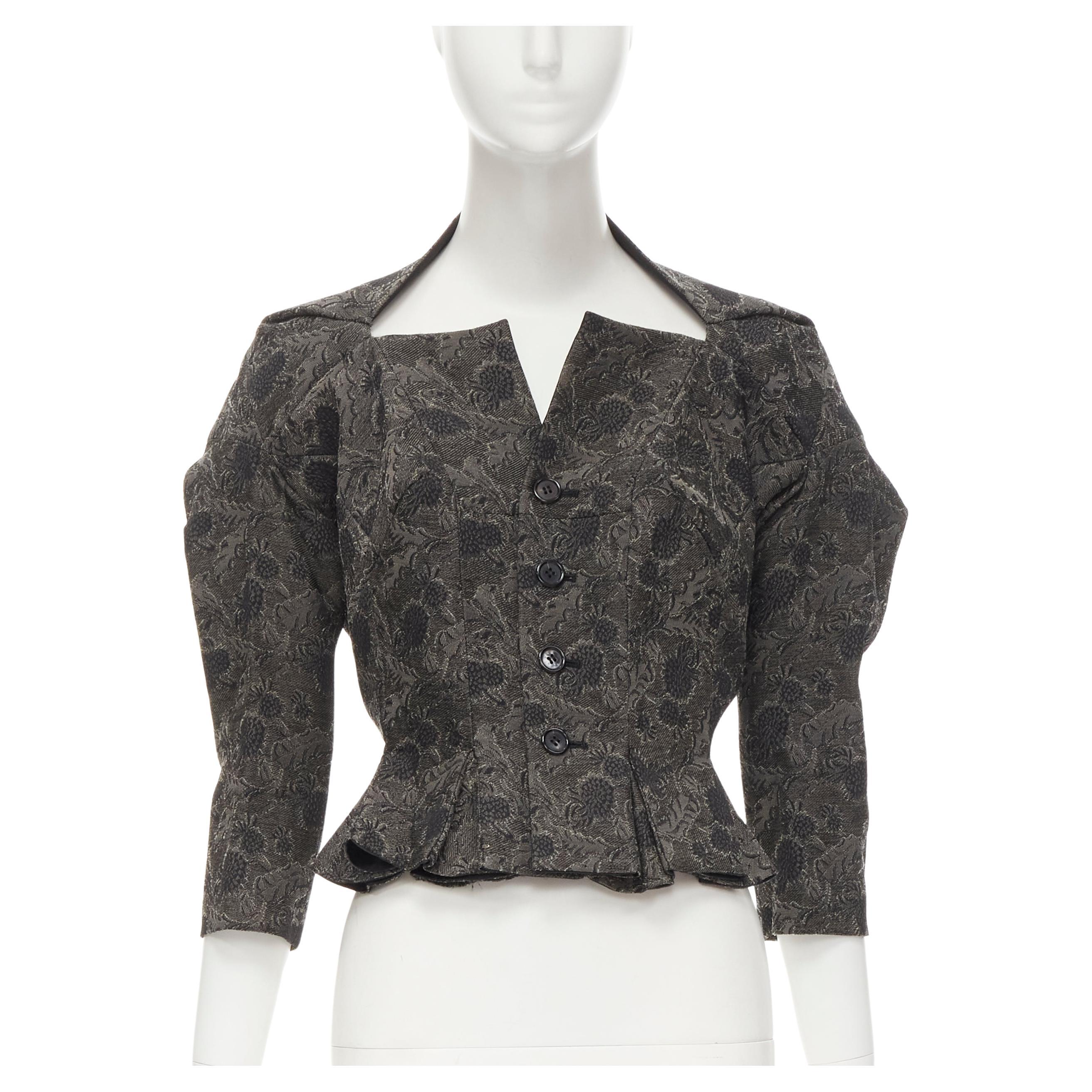 rare JUNYA WATANABE 1999 grey floral lace jacquard transformable jacket M For Sale