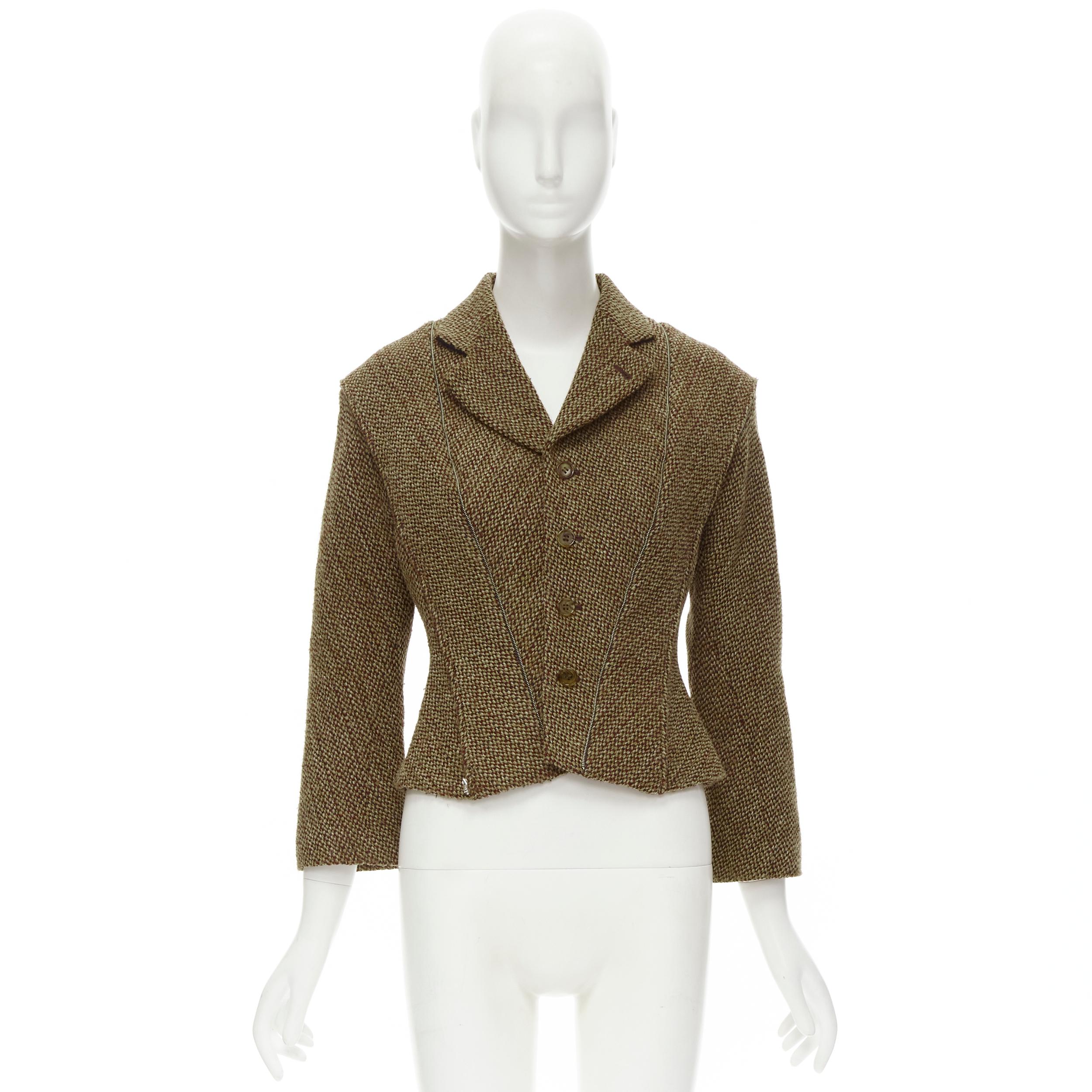raro JUNYA WATANabe 1999 Giacca trasformabile in tweed marrone a spina di pesce M in vendita 6