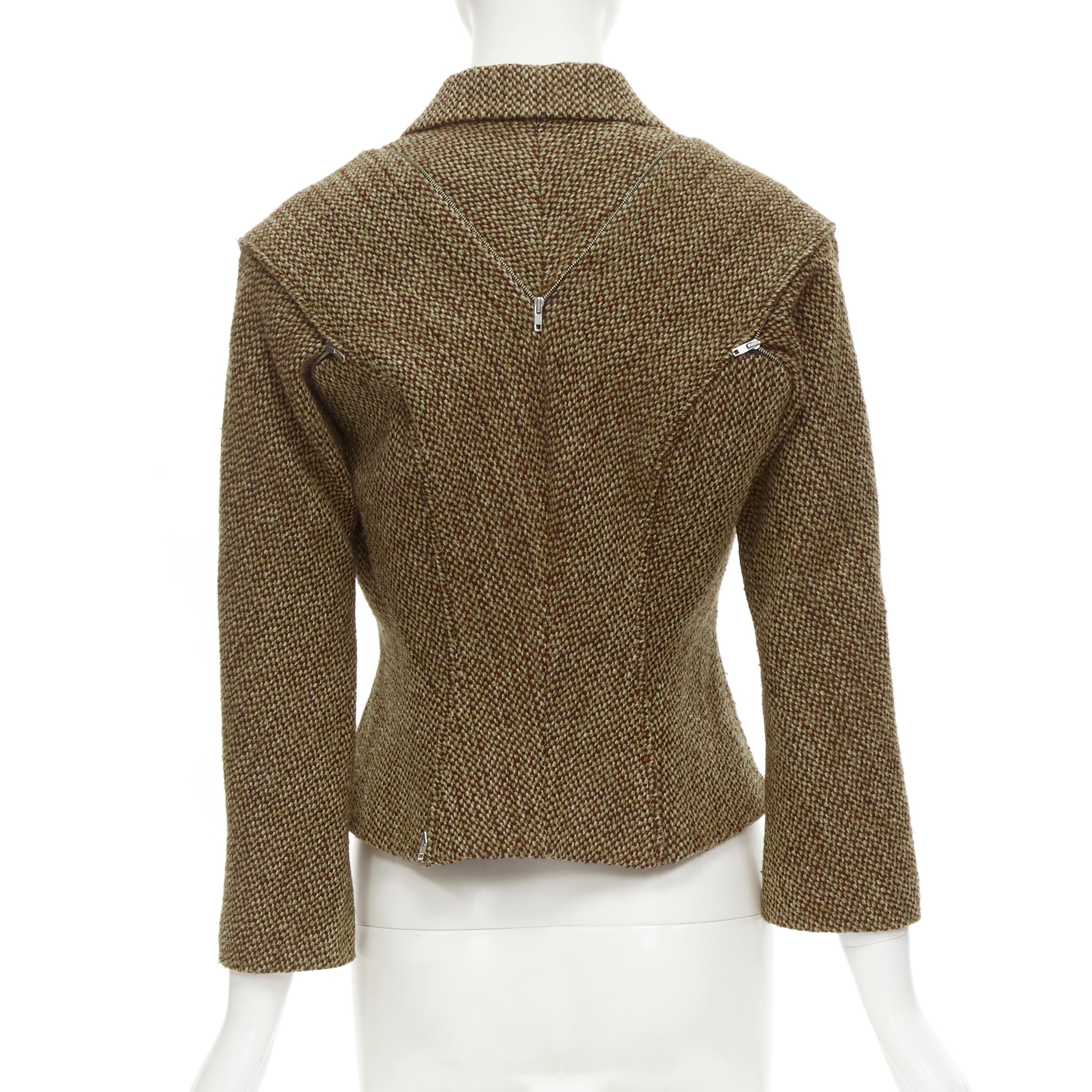 Donna raro JUNYA WATANabe 1999 Giacca trasformabile in tweed marrone a spina di pesce M in vendita