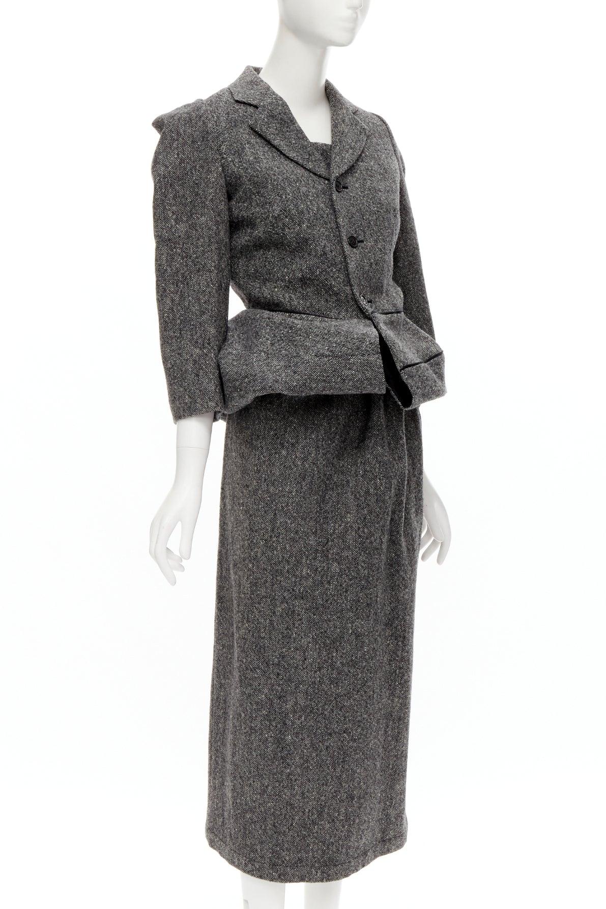 raro JUNYA WATANABE 1999 Vintage gris tweed convertible blazer vestido look S Negro en venta