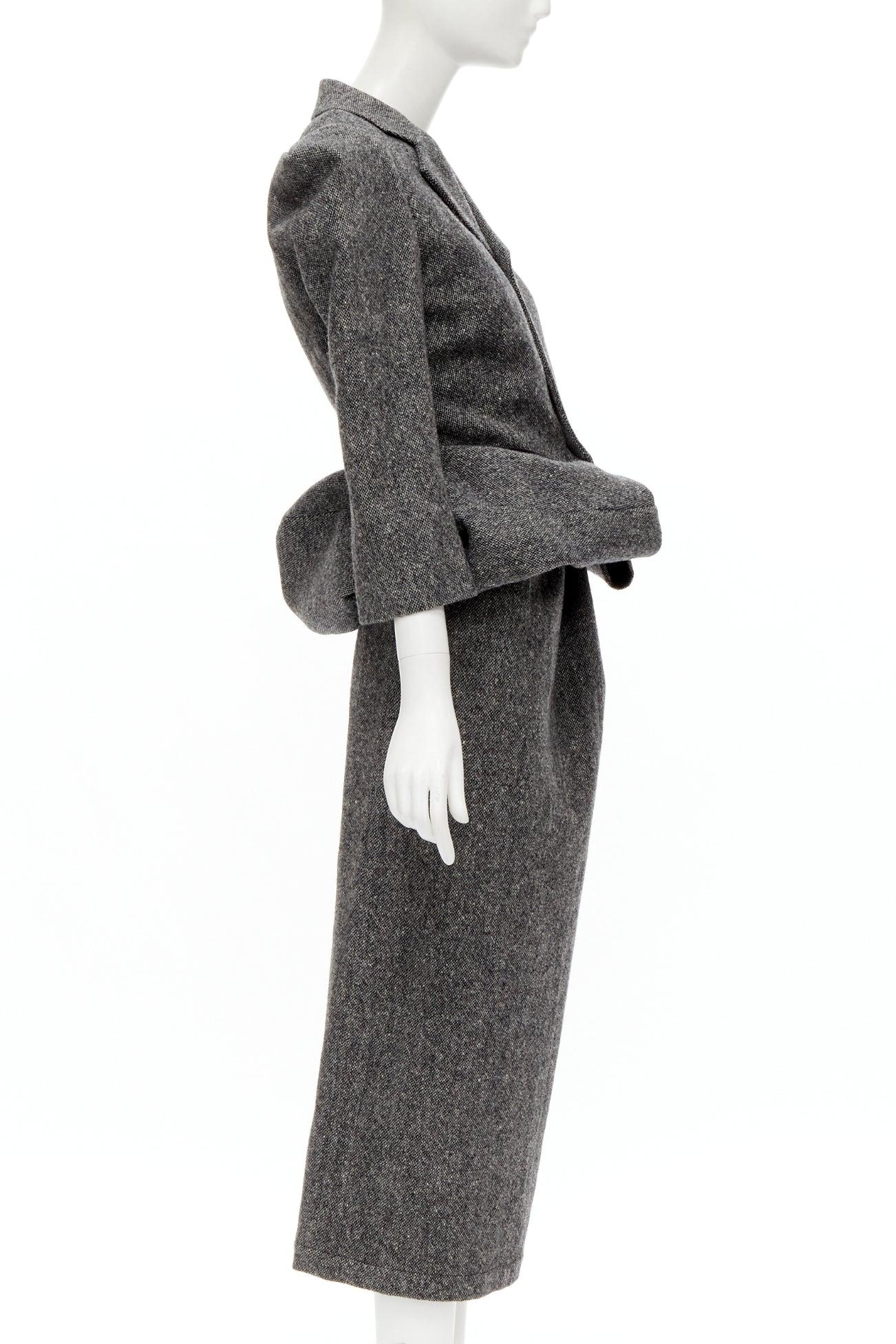 rare JUNYA WATANABE 1999 Vintage grey tweed convertible blazer dress look S In Excellent Condition For Sale In Hong Kong, NT