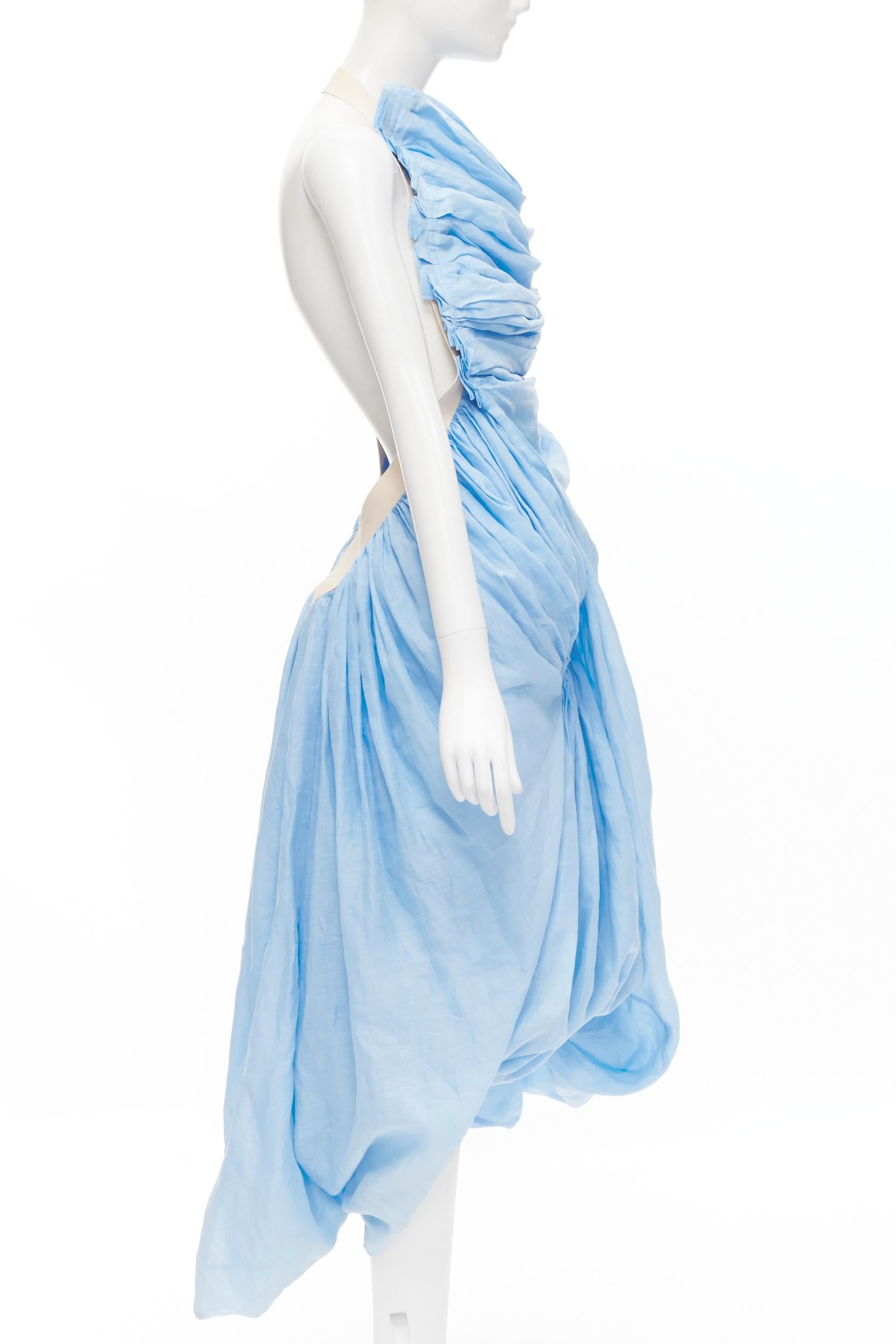 rare JUNYA WATANABE Runway 2007 blue ruched halter open back wrap dress XS In Good Condition In Hong Kong, NT