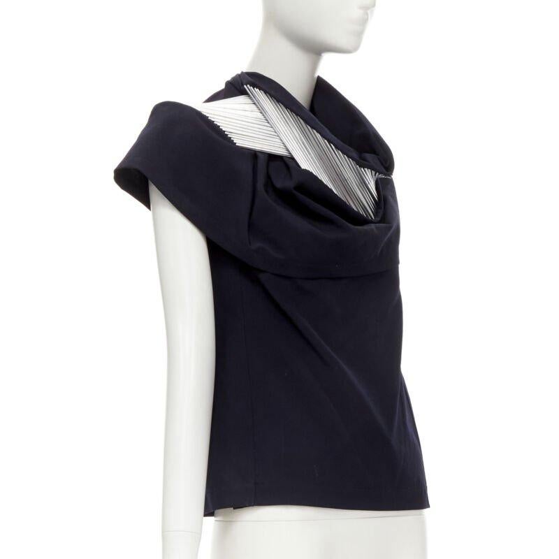 Black rare JUNYA WATANABE Vintage 1998 Runway silver architectural metal collar top S For Sale