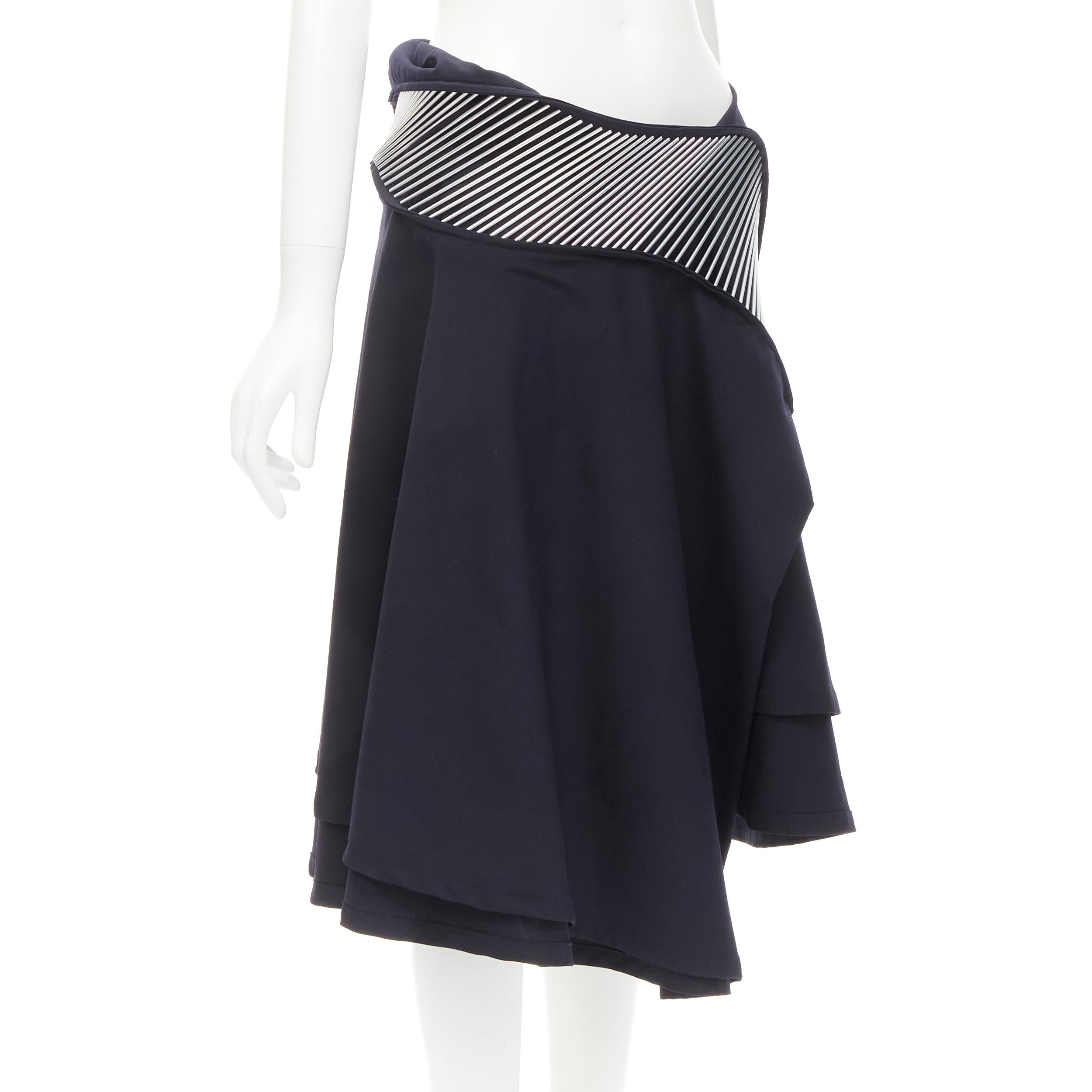 Black rare JUNYA WATANABE Vintage 1998 Runway silver architectural metal midi skirt For Sale