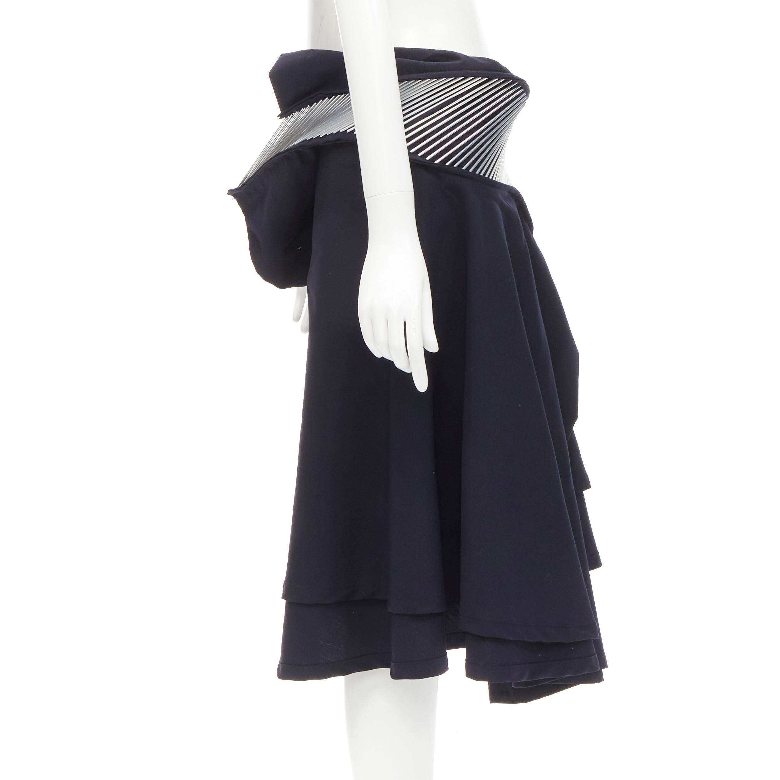 rare JUNYA WATANABE Vintage 1998 Runway silver architectural metal midi skirt In Excellent Condition For Sale In Hong Kong, NT