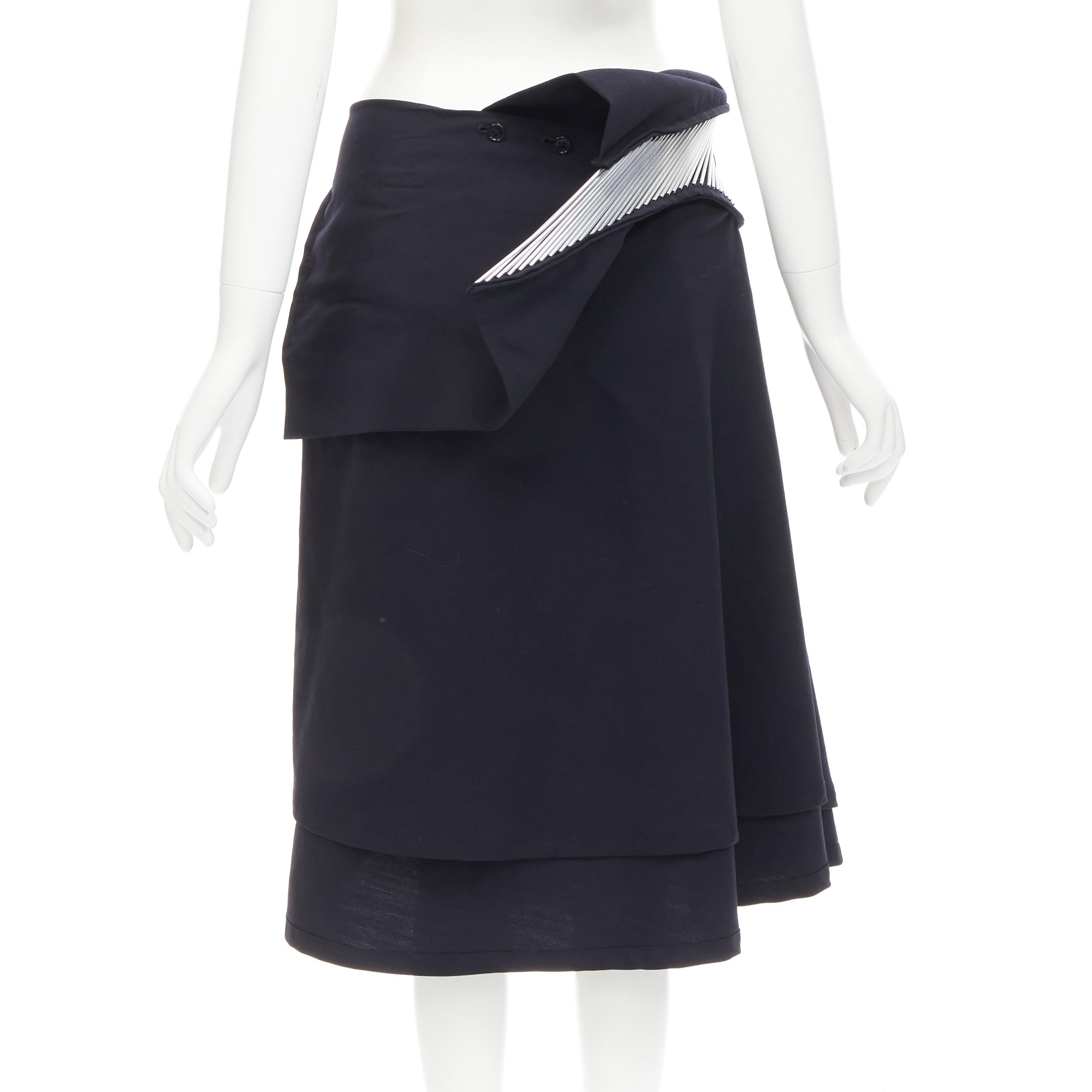 Women's rare JUNYA WATANABE Vintage 1998 Runway silver architectural metal midi skirt For Sale