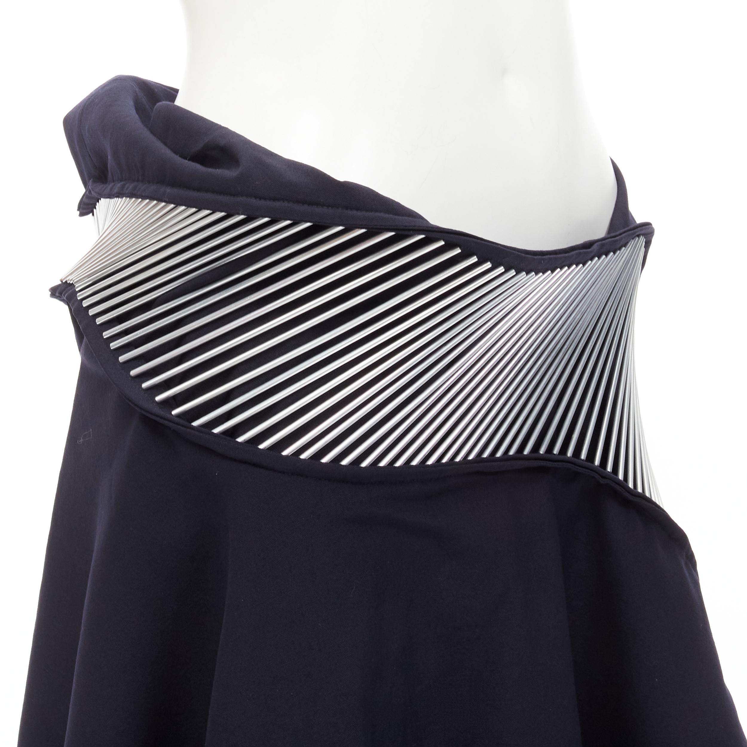 rare JUNYA WATANABE Vintage 1998 Runway silver architectural metal midi skirt For Sale 3