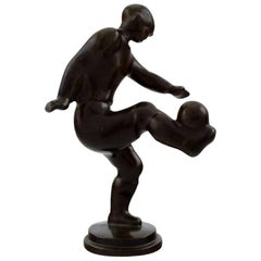 Rare Just Andersen, Figure of Patinated Discometal, a Football Player