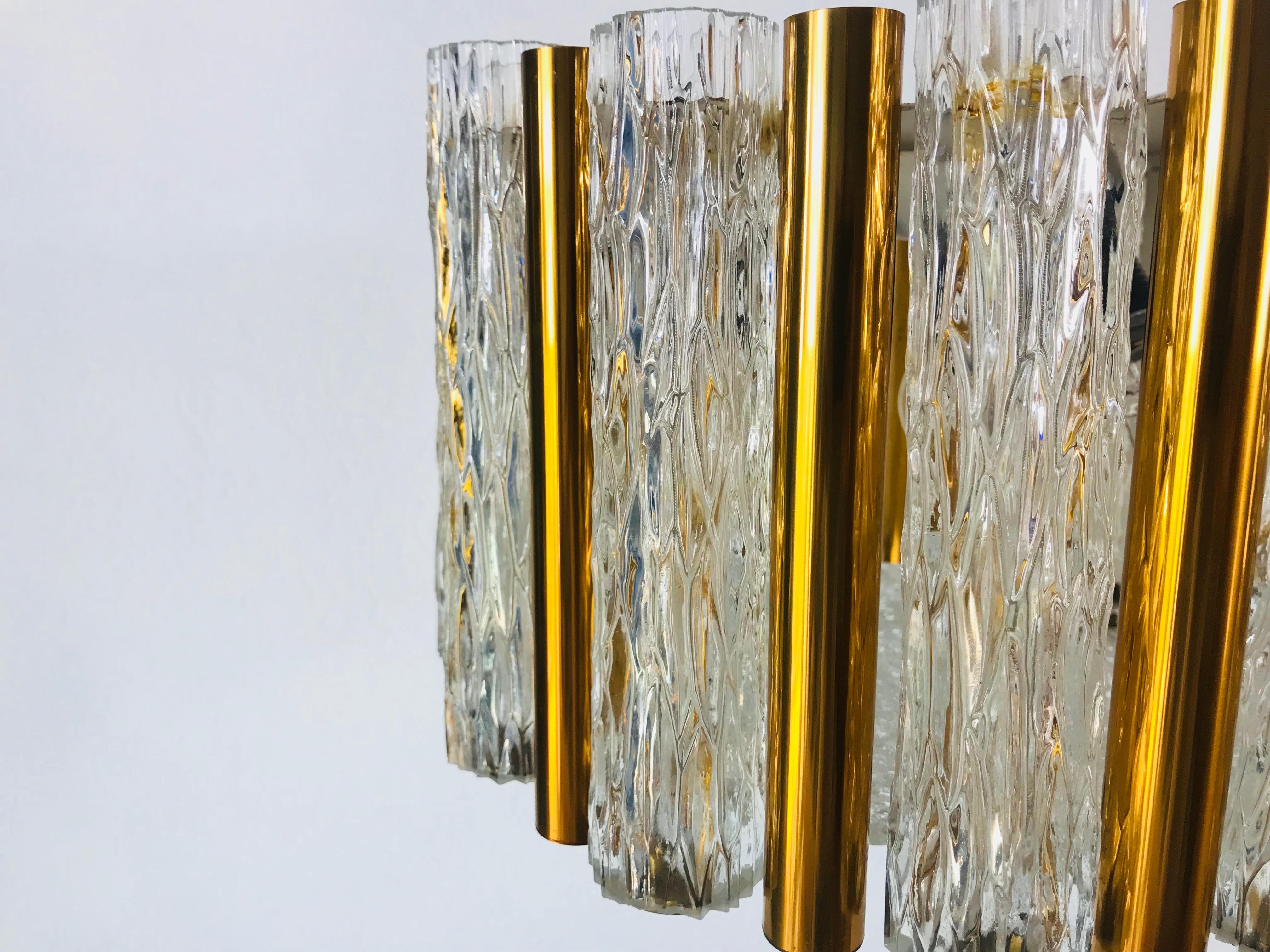 Rare Kaiser Leuchten Midcentury Crystal Ice Glass Circular Chandelier, 1960s For Sale 3