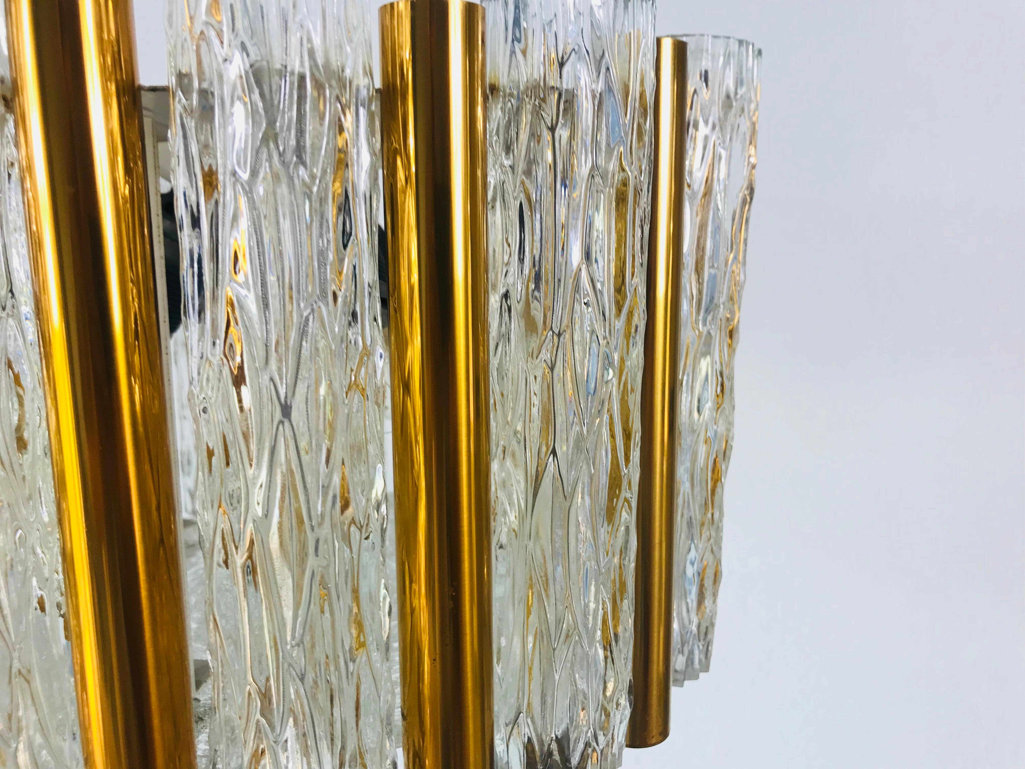 Rare Kaiser Leuchten Midcentury Crystal Ice Glass Circular Chandelier, 1960s For Sale 5