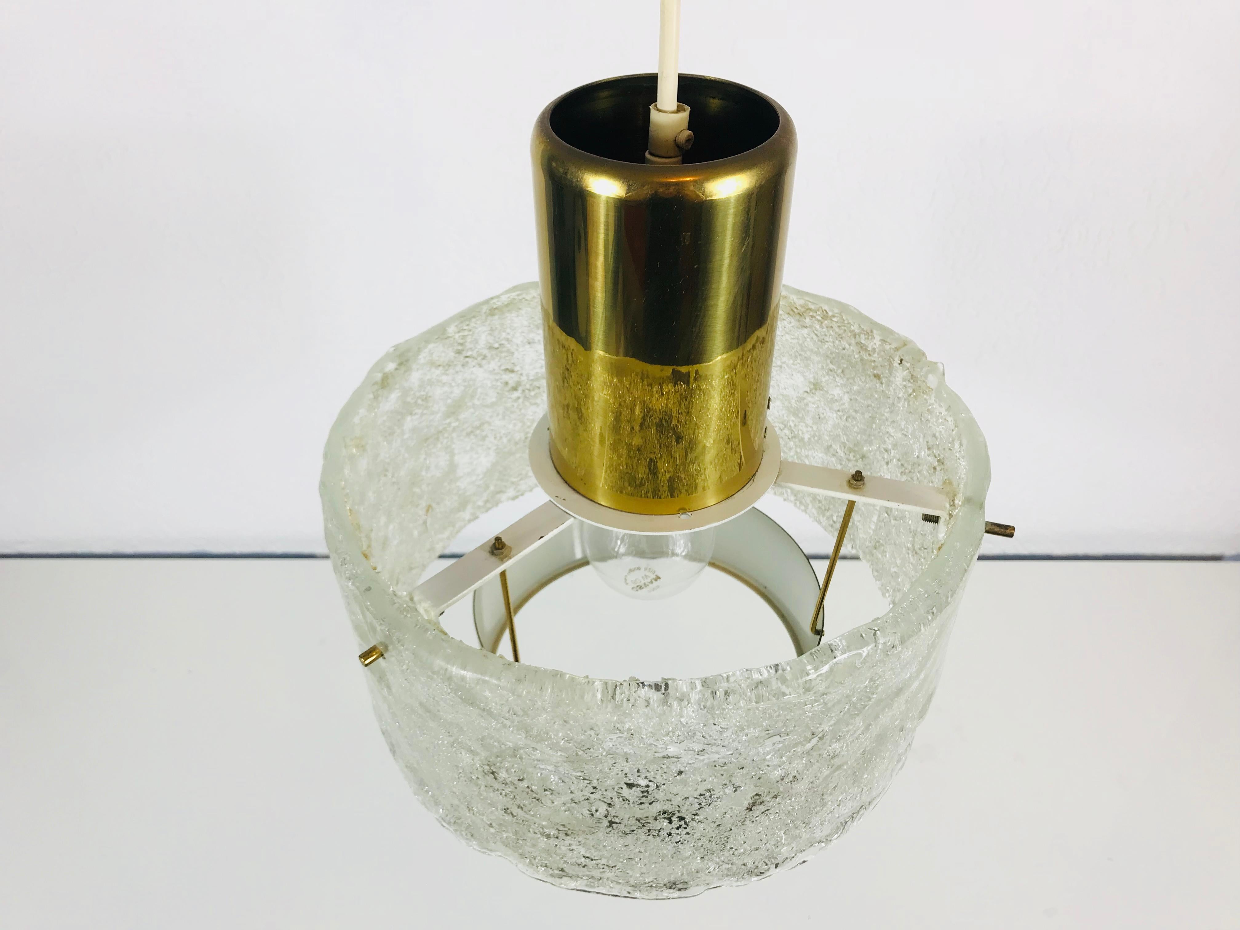 Mid-Century Modern Rare Kaiser Leuchten Midcentury Crystal Ice Glass Circular Chandelier, 1960s For Sale